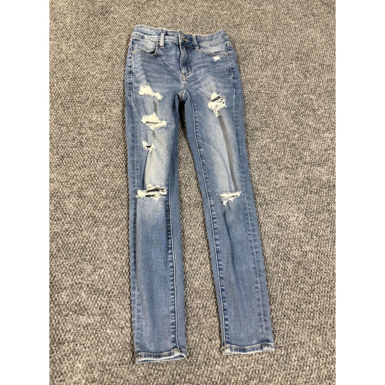 American Eagle Outfitters American Eagle Jeans Womens 00 Short High-Rise Jegging Blue Slim Distressed 5-Pocket Stretch Denim Size 24" / US 00 / IT 34 - 2 Thumbnail