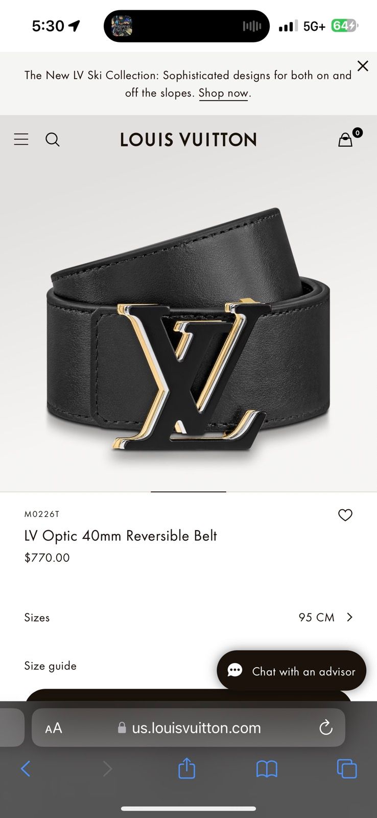 Louis Vuitton LV Optic 40mm Reversible Belt, Black, 95cm