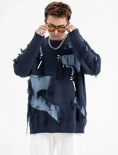 Aran Isles Knitwear × Homemade Knitted Sweater American Loose Pullover Harajuku Style Size US L / EU 52-54 / 3 - 2 Thumbnail