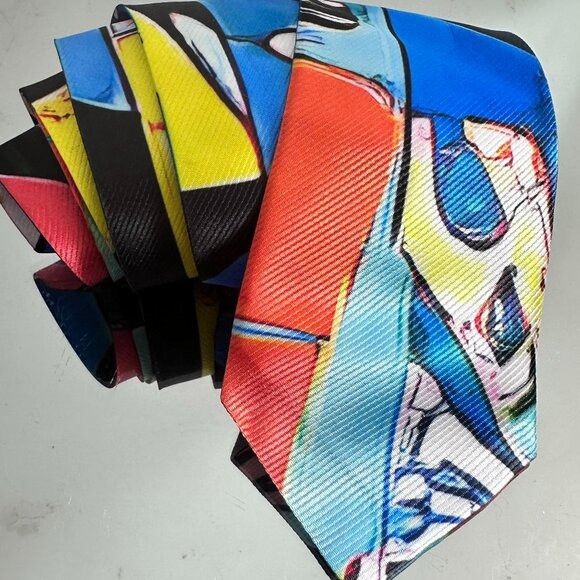 Handmade Tie Designer Menswear Necktie Mid Century Patchwork Blue Mod Size ONE SIZE - 1 Thumbnail