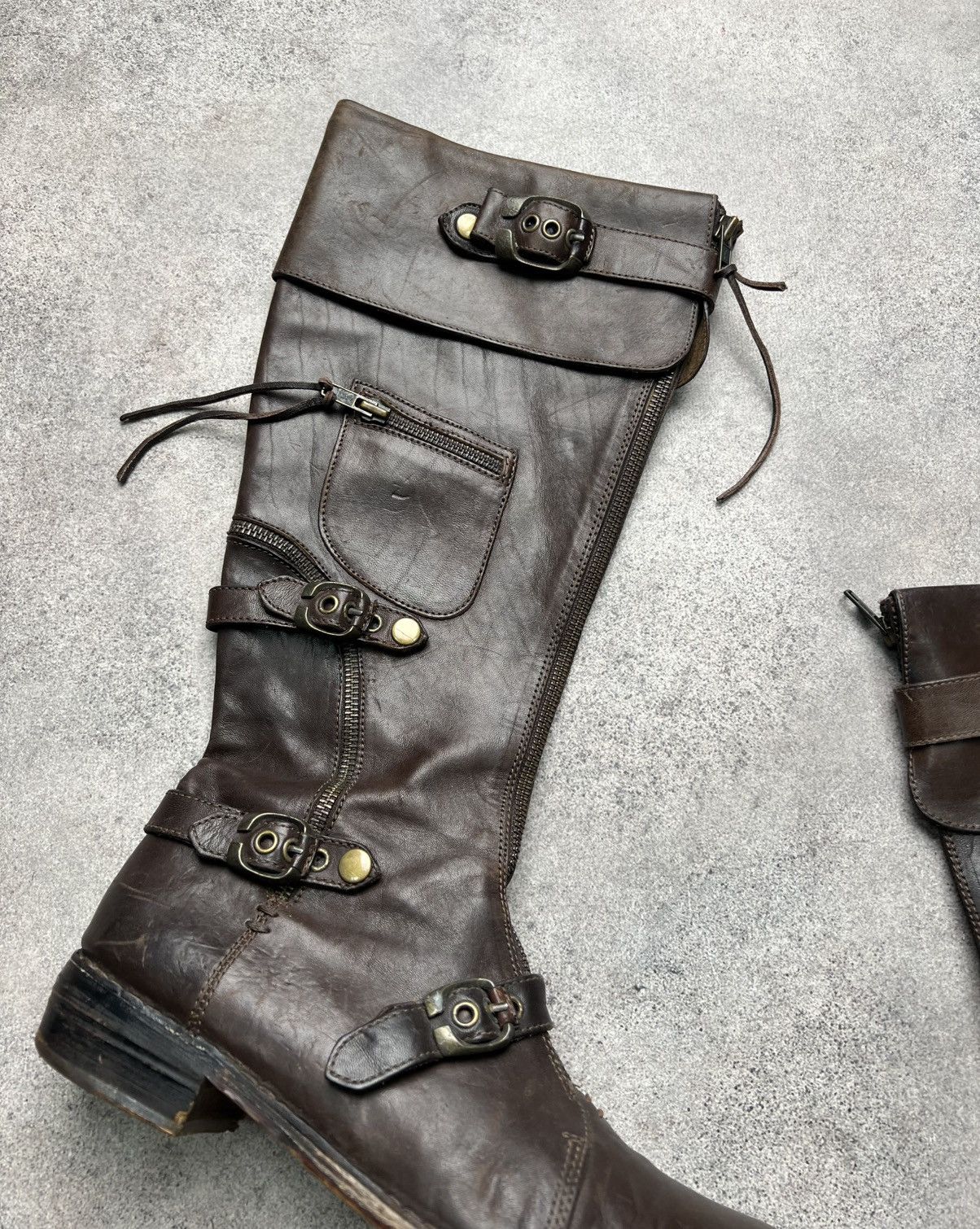 Guidi Vintage italian leather high knee belted boots with zips Size US 10 / IT 40 - 6 Thumbnail