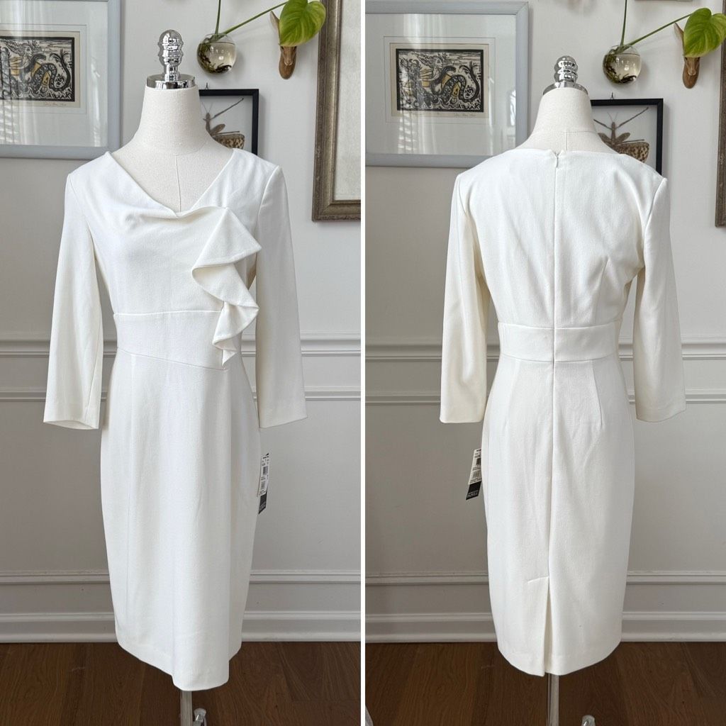 Other NWT Adriana Papell Ivory Semi Ruffle Sheath Dress $138 2 Size XS / US 0-2 / IT 36-38 - 1 Thumbnail