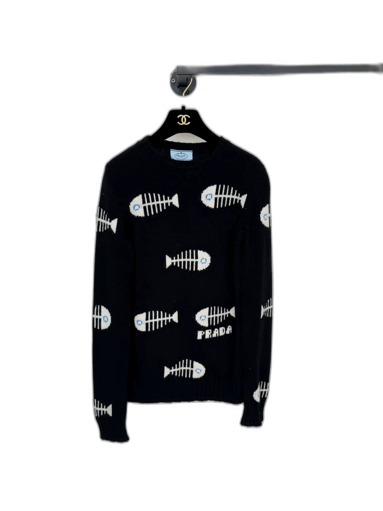 Prada PRADA Fishbone Pattern Wool Cashmere Sweater -2505 Size M / US 6-8 / IT 42-44 - 1 Thumbnail