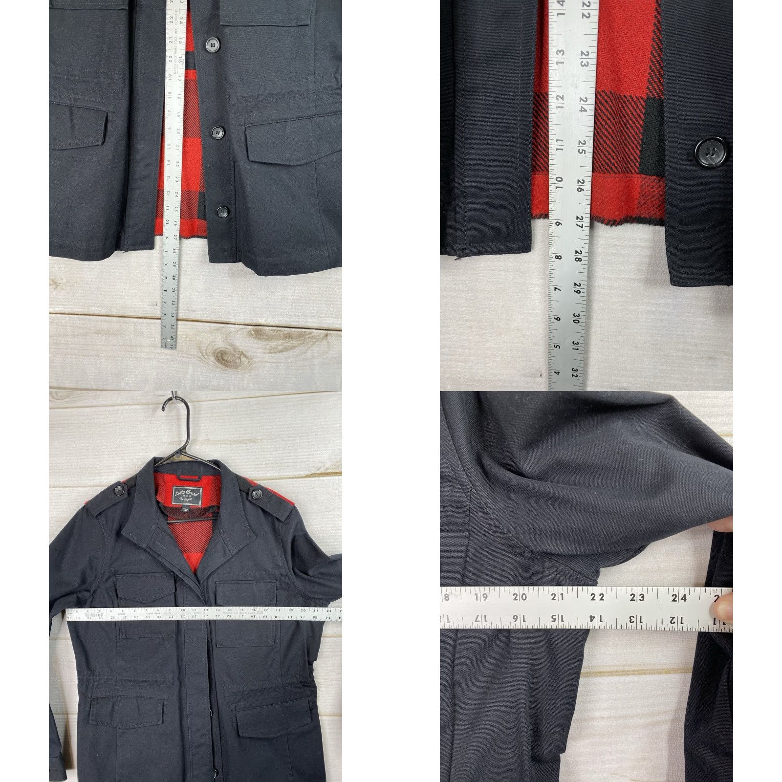 Lucky Brand Lucky Brand Jacket Womens L Black Red Mixed Media Buffalo Plaid Checkered Twill Denim Wool Full Zip Button Casual Fall Spring Winter Womens M/L Size L / US 10 / IT 46 - 8 Thumbnail