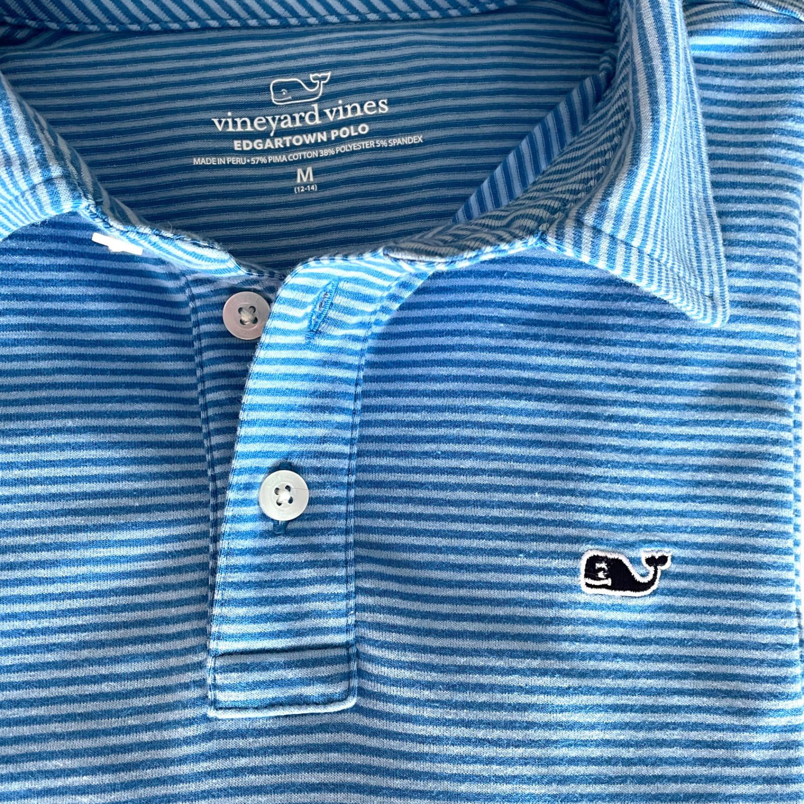 Vineyard Vines Vineyard Vines Youth M Sankaty Perf LS Polo Aqua Stripe Size US M / EU 48-50 / 2 - 5 Thumbnail