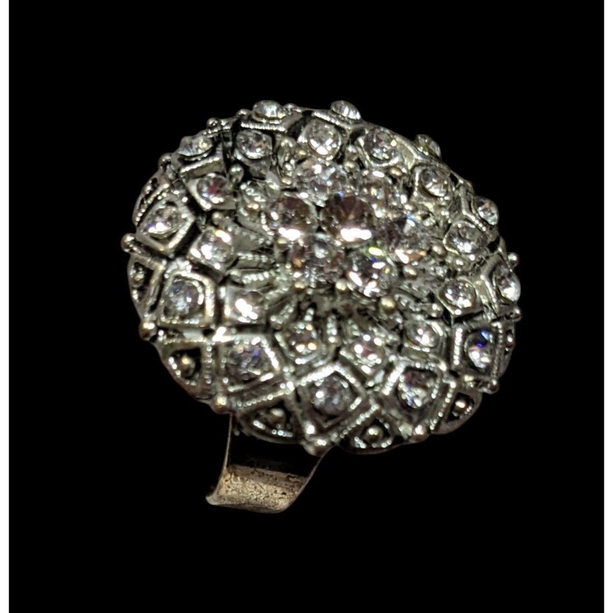 Other Elegant Glam Pillow Top Style Rhinestone Silver Tone Adjusta Size ONE SIZE - 3 Thumbnail