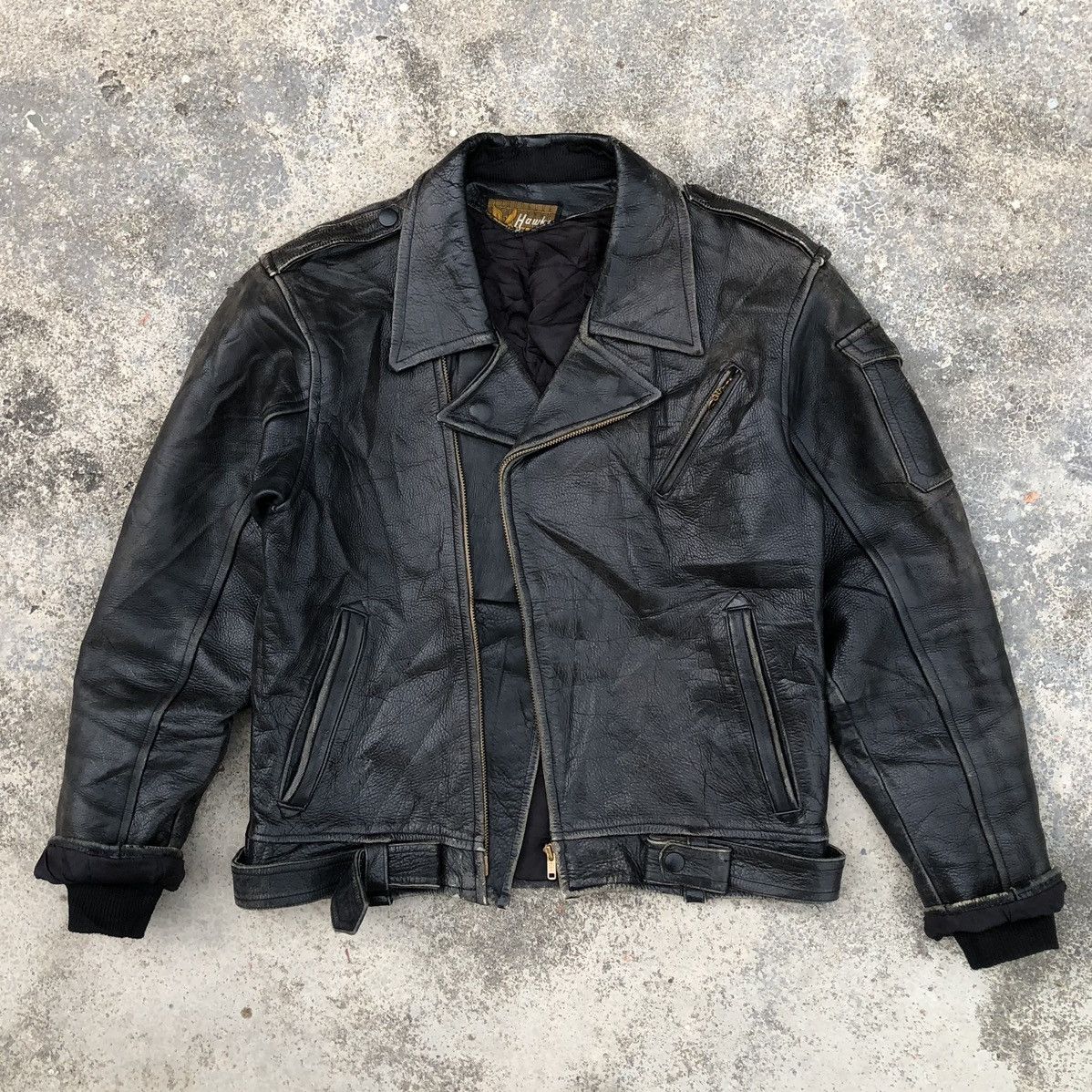 image of Hawks Double Collar Leather Jacket in Black, Men's (Size Small)