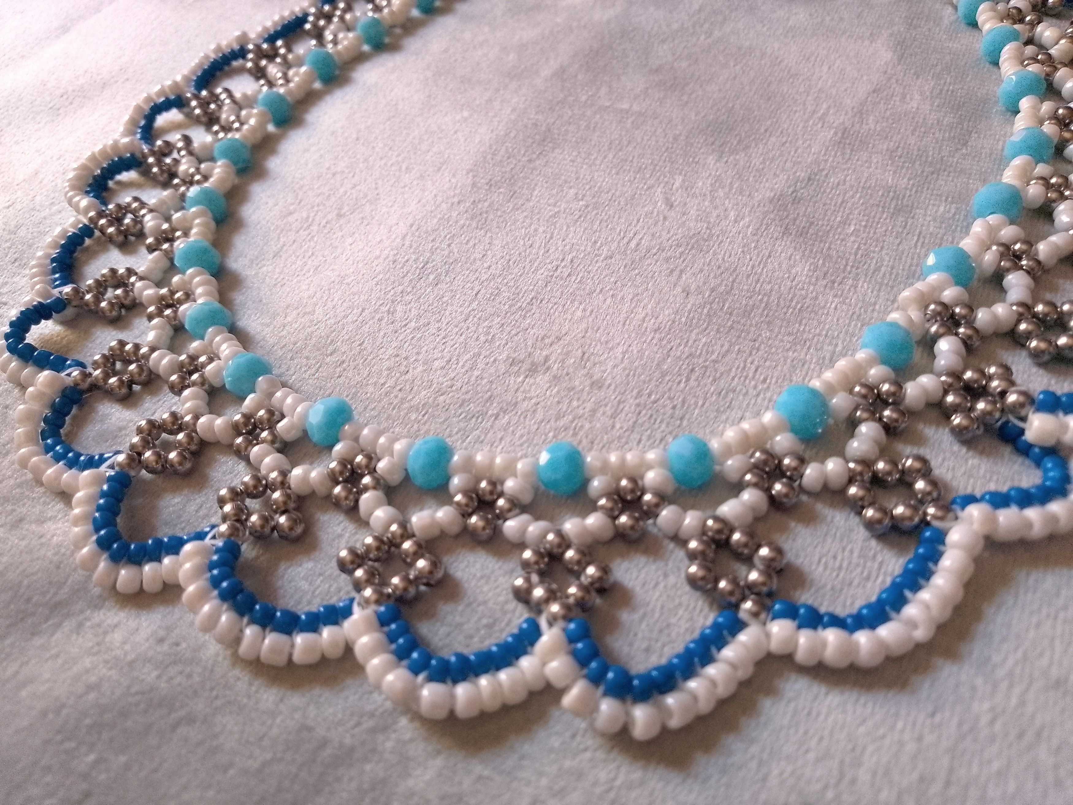 Handmade Choker Necklace White Blue Super glamour Size ONE SIZE - 2 Thumbnail