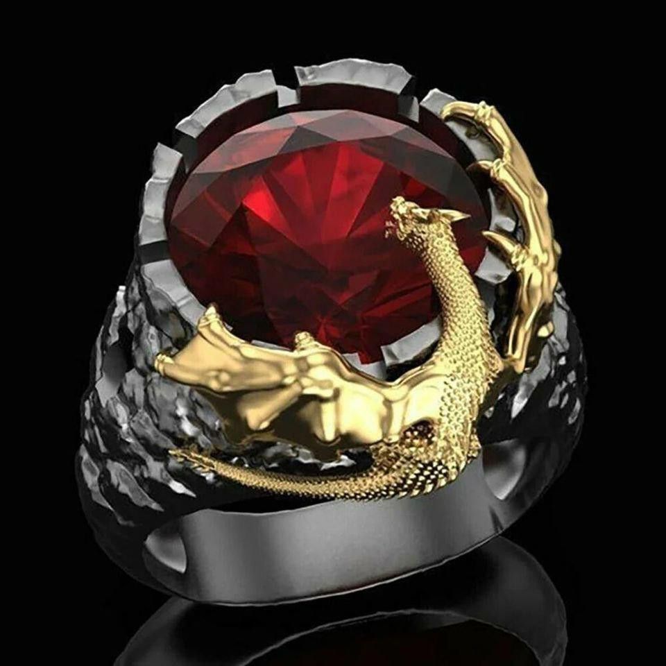 Designer 925 Sterling Silver Domineering Golden Dragon Ring Size ONE SIZE - 3 Thumbnail