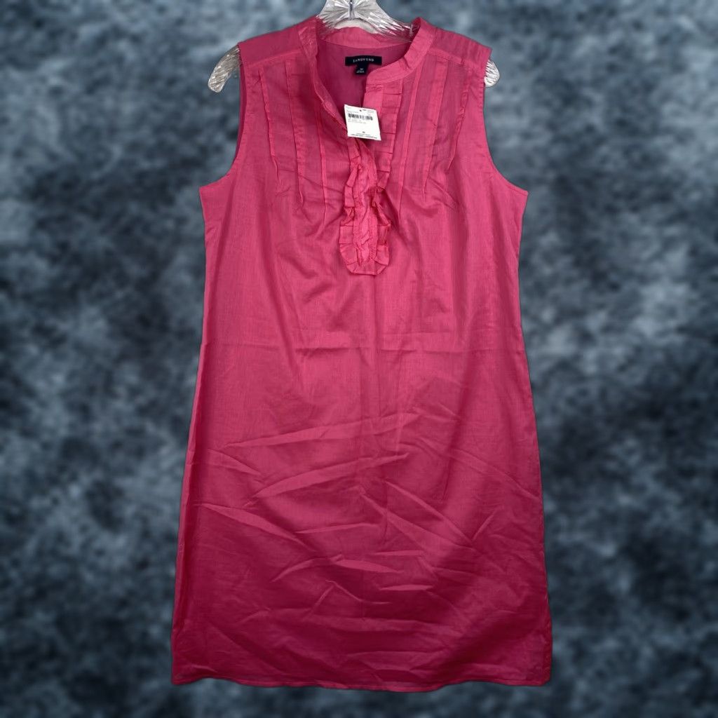 Lands' End VINTAGE? no, Lands' End Dress Sz 10 Pink Sleeveless 100% Cotton Pleated Ruffle Lightweight NWT Size L / US 10 / IT 46 - 1 Thumbnail