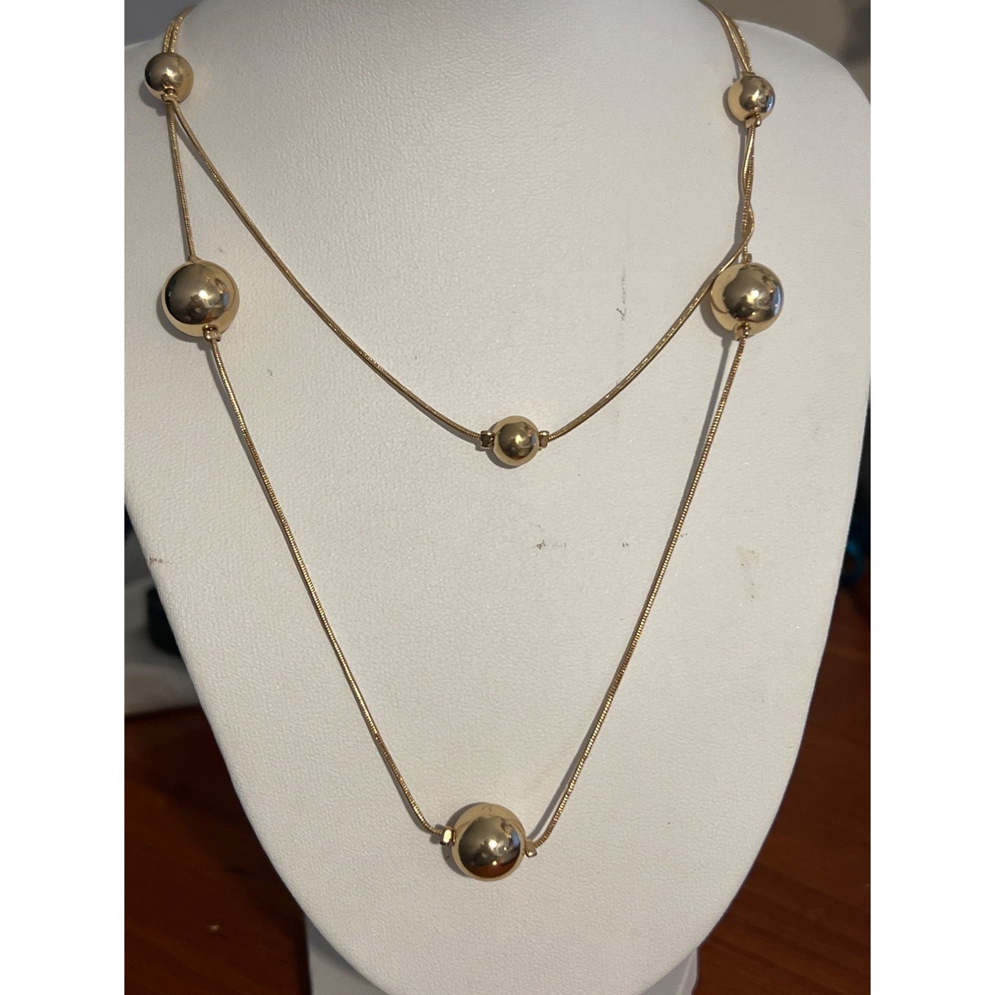 Other Vintage Gold Tone 2 Strand Necklace Layered Ball Bead Statio Size ONE SIZE - 1 Thumbnail