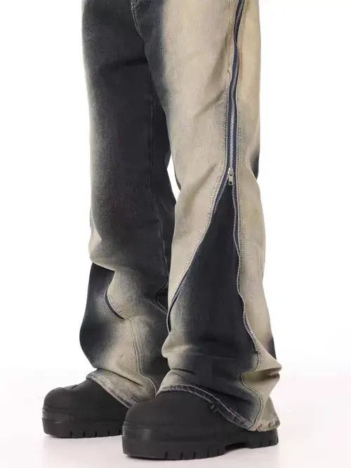 VIBE Retro washed old gradient RO style large zipper jeans Size US 34 / EU 50 - 8 Thumbnail