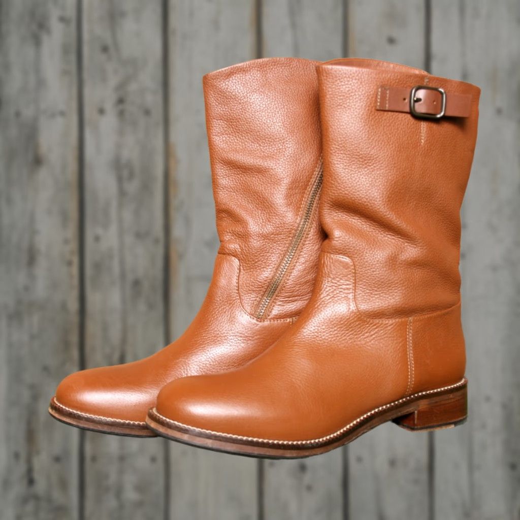 Massimo Dutti MASSIMO DUTTI Cognac Leather Mid-Calf Riding Boots EUR 40 ≈ US 9 Womens Boots 10.75” Shaft 14.25” Calf Cognac Riding Boot Low Heel Dust Bag Size US 9 / IT 39 - 1 Thumbnail