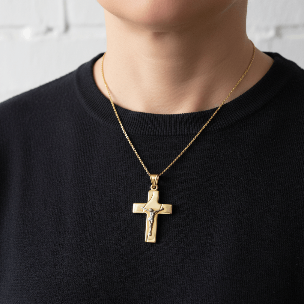 Other 14K Two Tone Gold Pendant Solid Yellow White Jesus Cross Size ONE SIZE - 9 Thumbnail