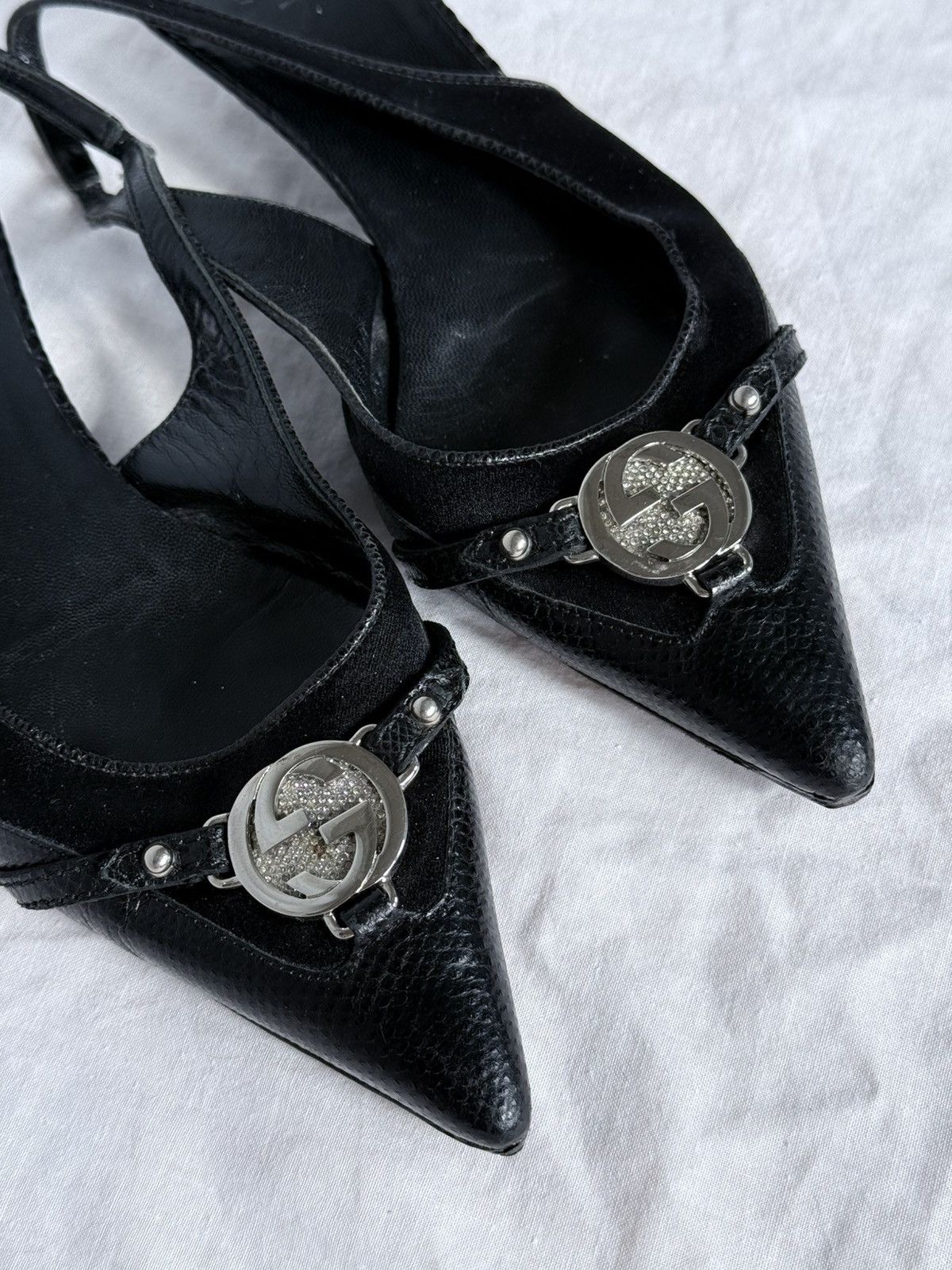 Gucci Gucci Interlocking GG Crystals Slingback Kitten Heels Size US 6.5 / IT 36.5 - 6 Thumbnail