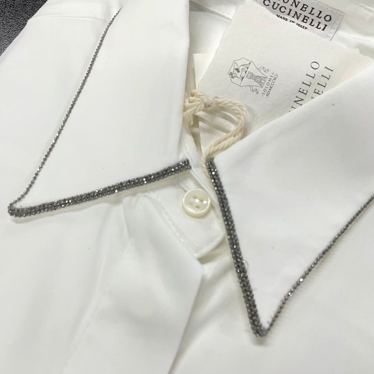 BRUNELLO CUCINELLI Shirt Womens 2XL White Stretch Cotton Poplin Button-Up Collared Long Sleeve