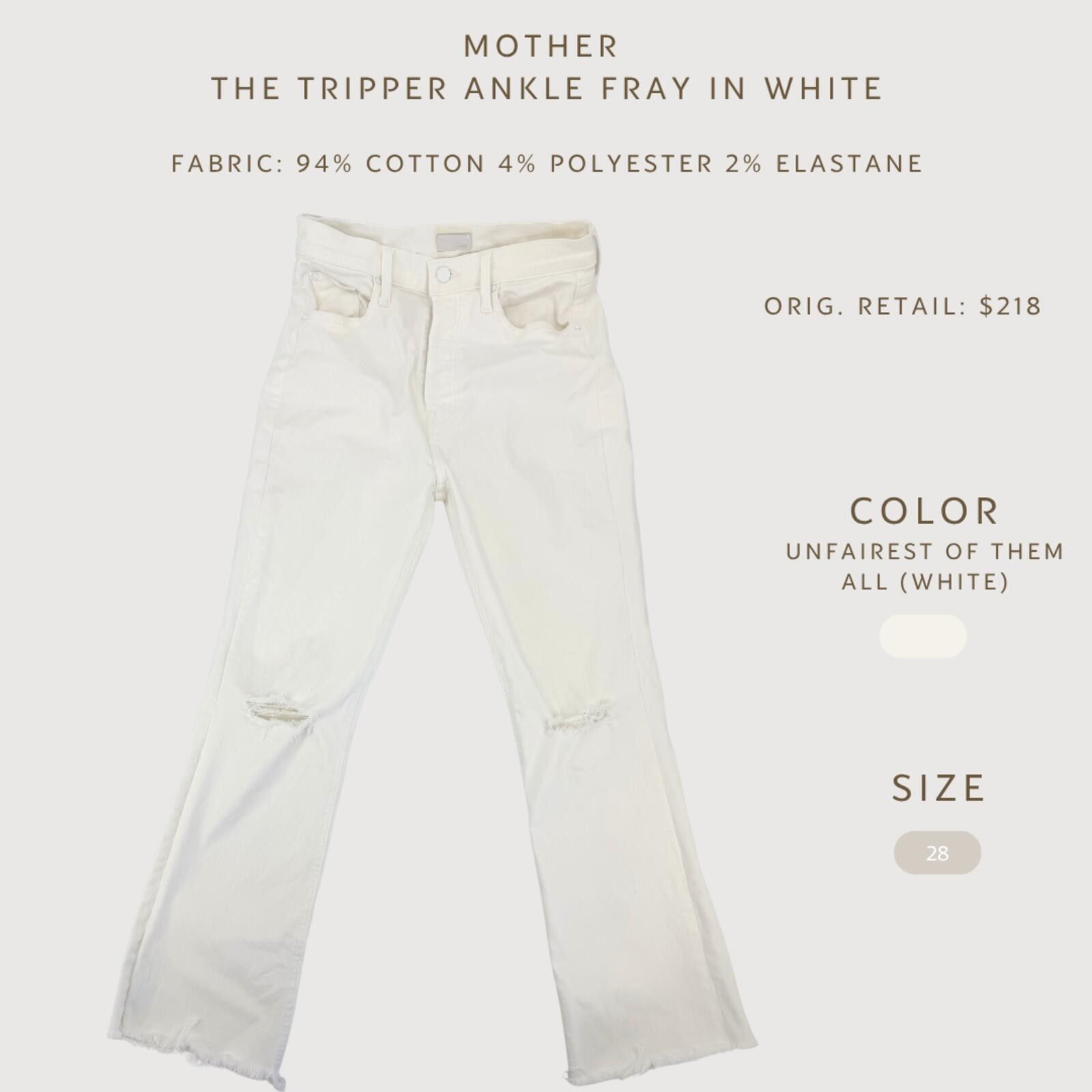 MOTHER Mother The Tripper Ankle Fray Jeans White 28 Size 28" / US 6 / IT 42 - 2 Thumbnail