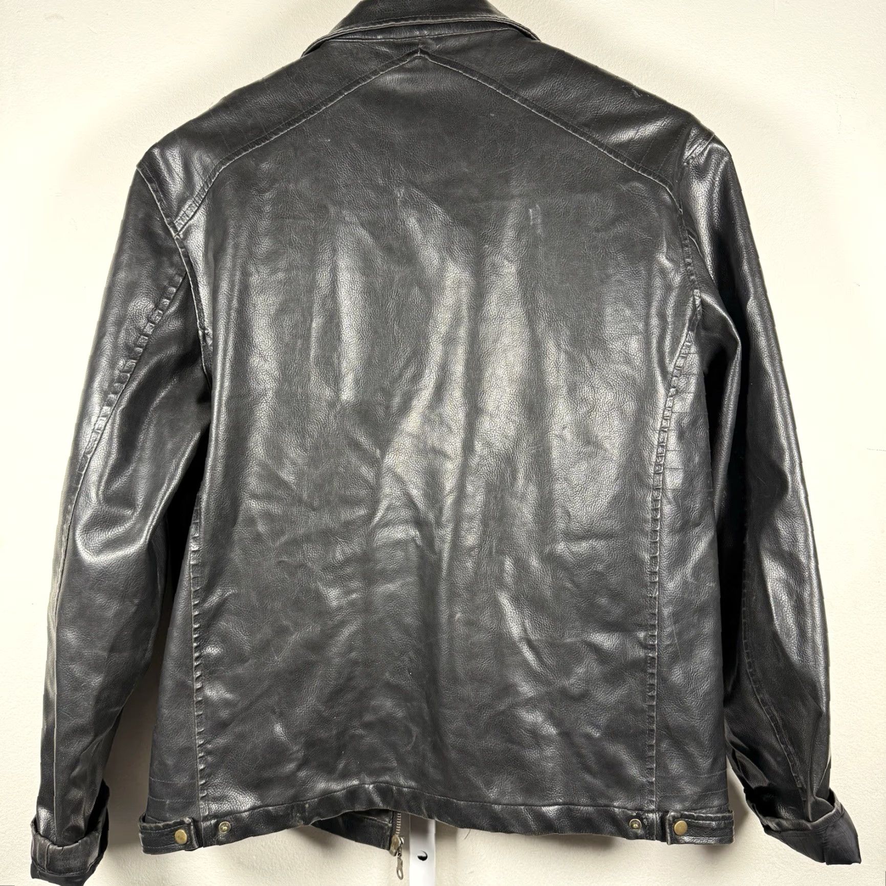 Carbon VINTAGE Carbon Biker Leather Jacket Mens XL Black Distressed Broken Zipper Zip Long Coat Style Riding Racing Walking Jacket Size US XL / EU 56 / 4 - 2 Thumbnail