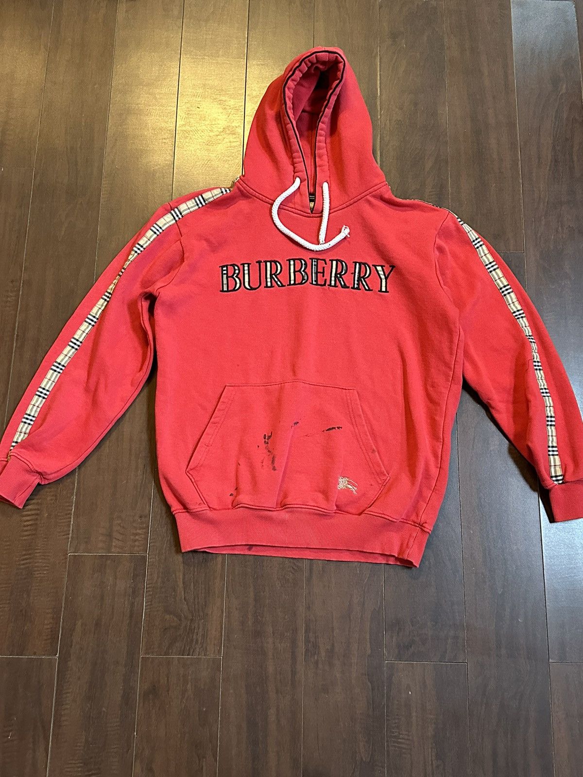 image of Burberry Embroidered Spellout Striped Hoodie Sweatshirt, Men's (Size Large)