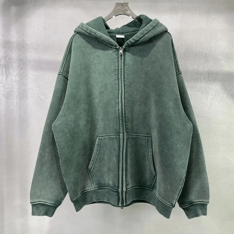 Japanese Brand × Vintage Washed Distressed Loose Zipper Hoodie Sweatshirt y2k Size US XL / EU 56 / 4 - 1 Thumbnail