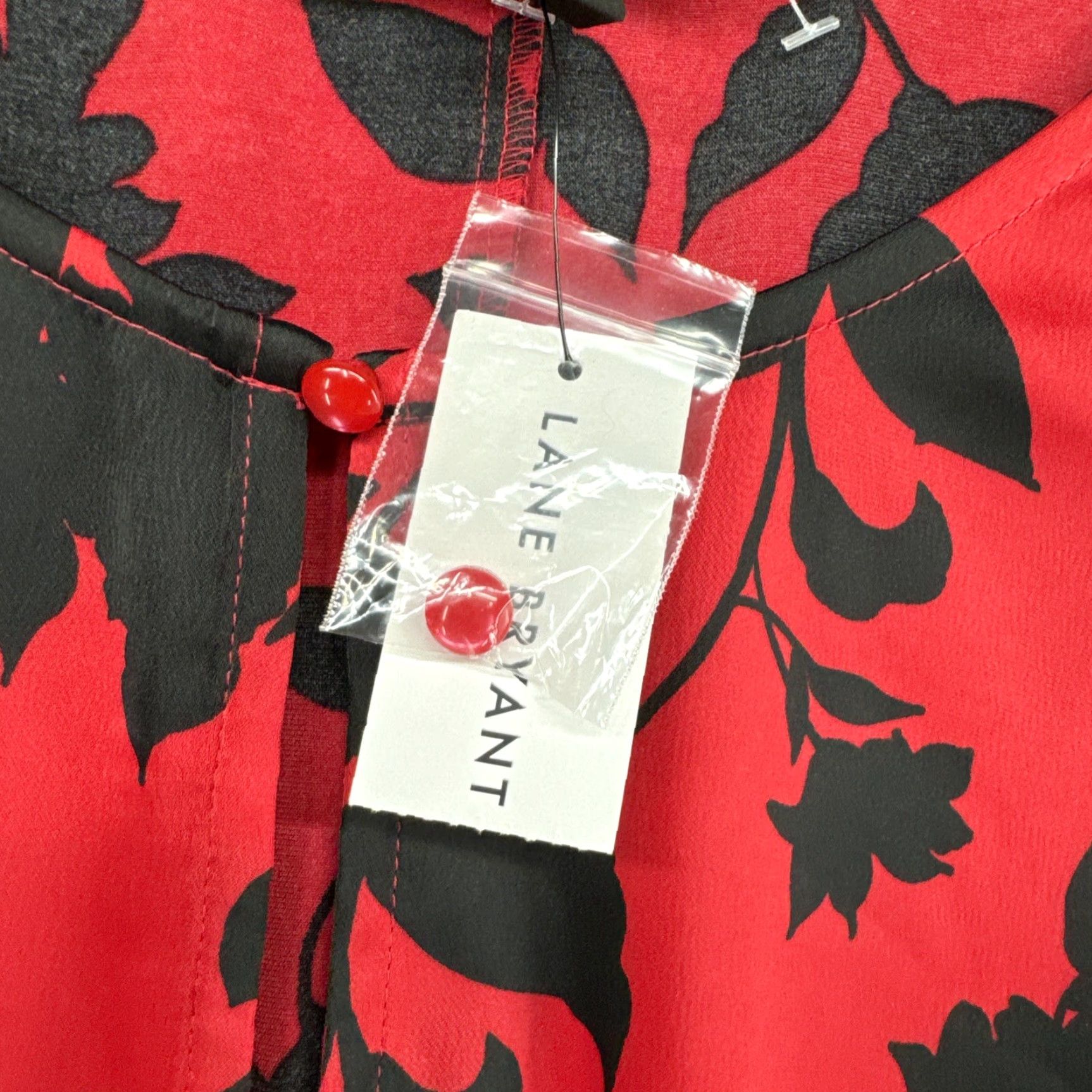 Vintage Lane Bryant Floral Red Long Sleeve Elastic Waist Midi Dress Size 18 NEW Size XXL / US 16-18 / IT 52-54 - 3 Thumbnail