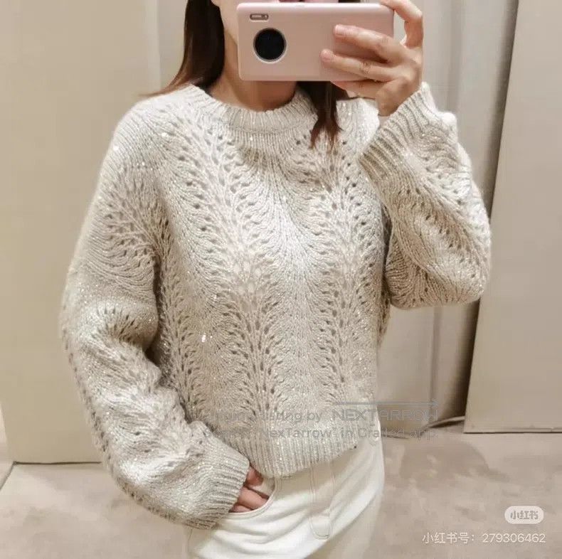 Brunello Cucinelli Brunello Cucinelli Oatmeal Cashmere Openwork Sweater with Size L / US 10 / IT 46 - 3 Thumbnail