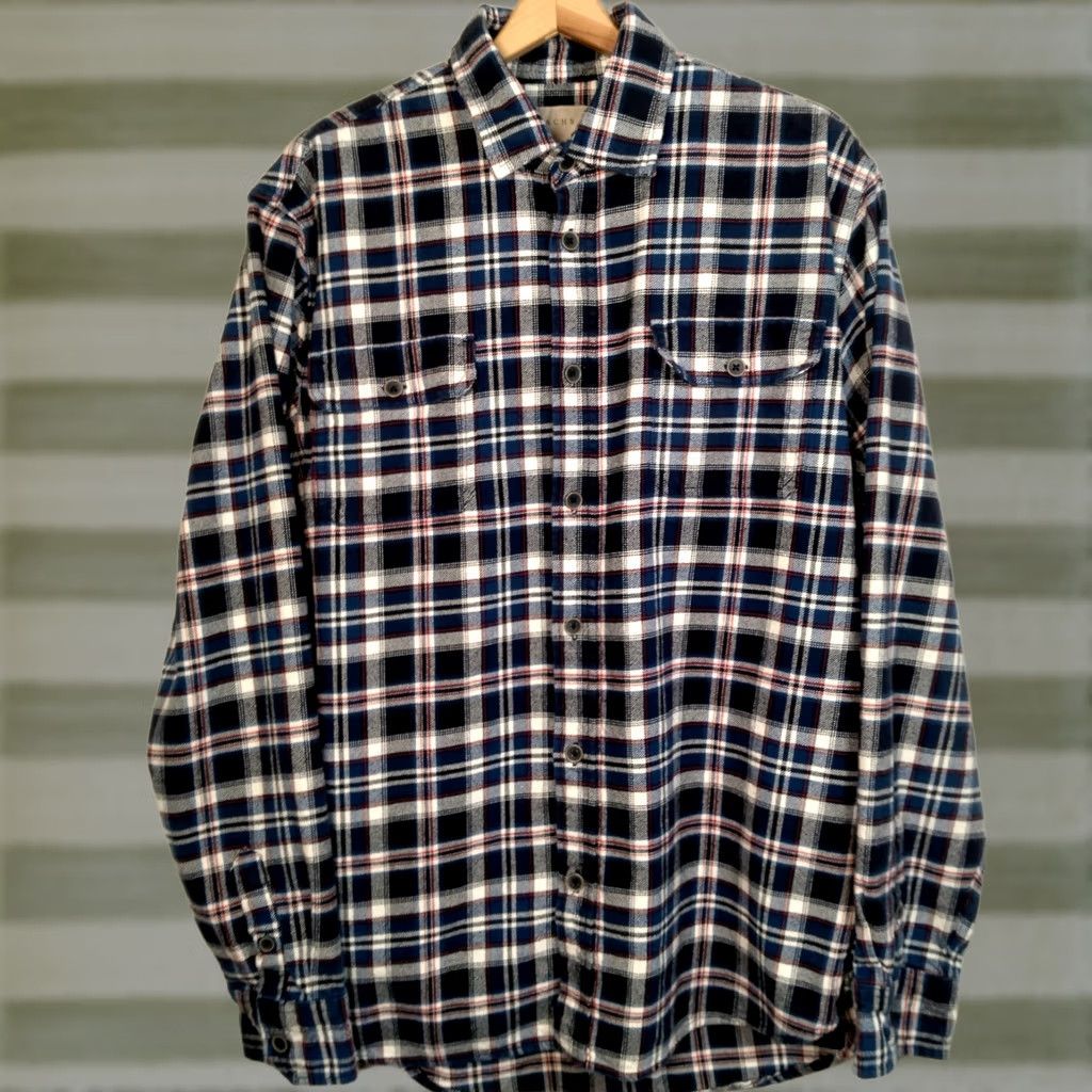 Vintage JACHS Flannel Shirt LT Large Tall Blue Plaid Heavyweight Cotton Tartan Workwear Button-Up Long Sleeve Casual Mens Size US L / EU 52-54 / 3 - 1 Thumbnail