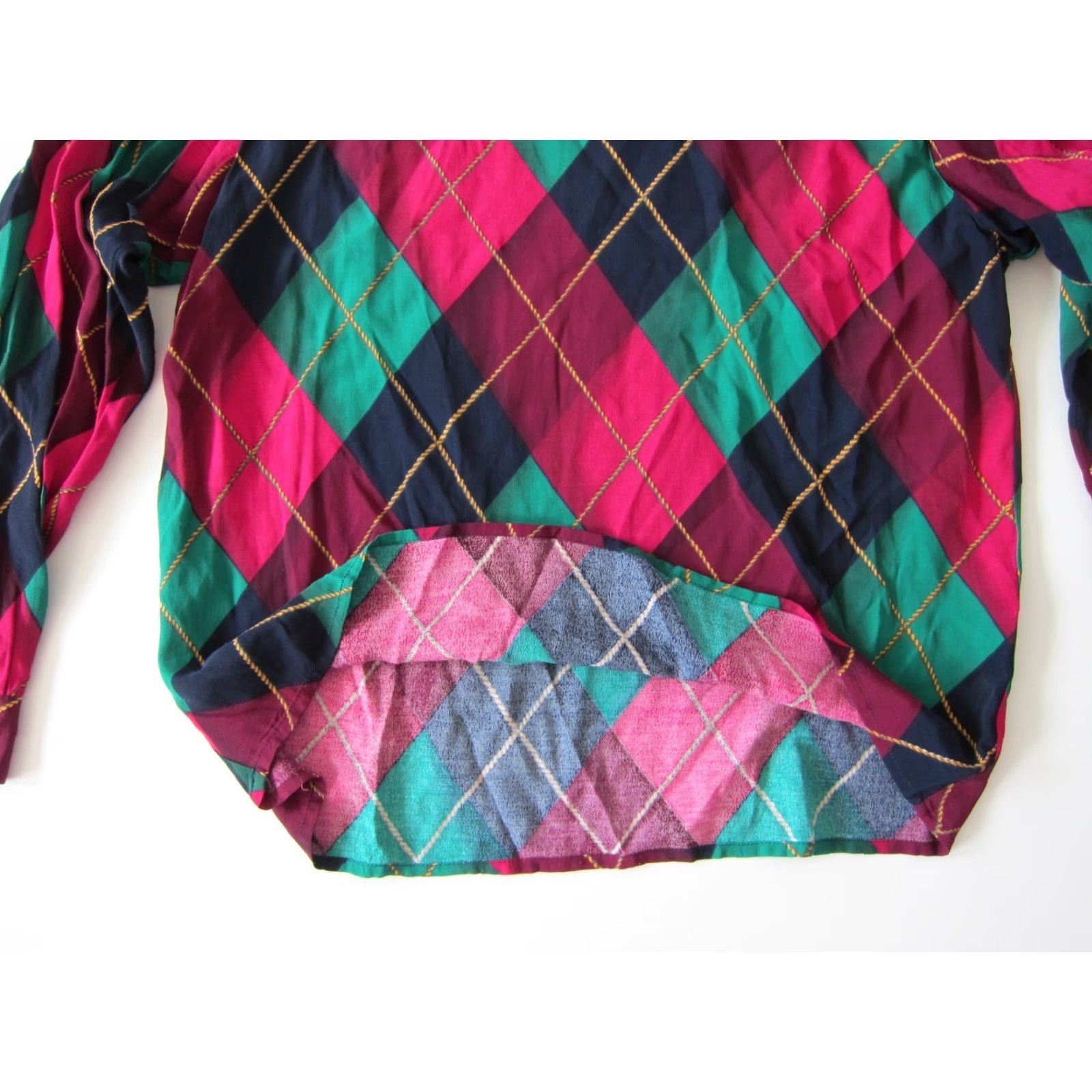 Jones New York VINTAGE Jones New York Blouse Shirt 8 Pink Green Blue Plaid Long Sleeve 100% Rayon Womens Size M / US 6-8 / IT 42-44 - 7 Thumbnail