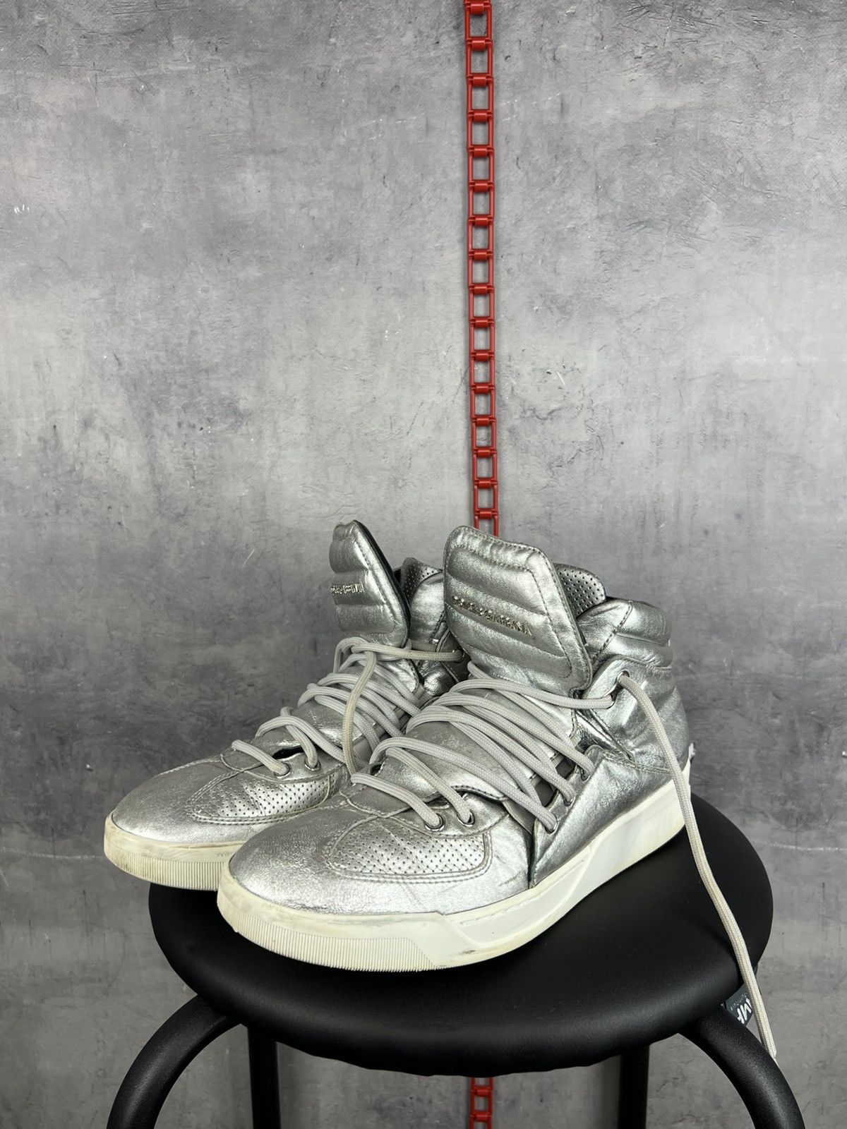 Dolce & Gabbana Dolce & Gabbana Silver Leather High Top Sneakers Size 8,5 Size US 8.5 / EU 41-42 - 2 Thumbnail