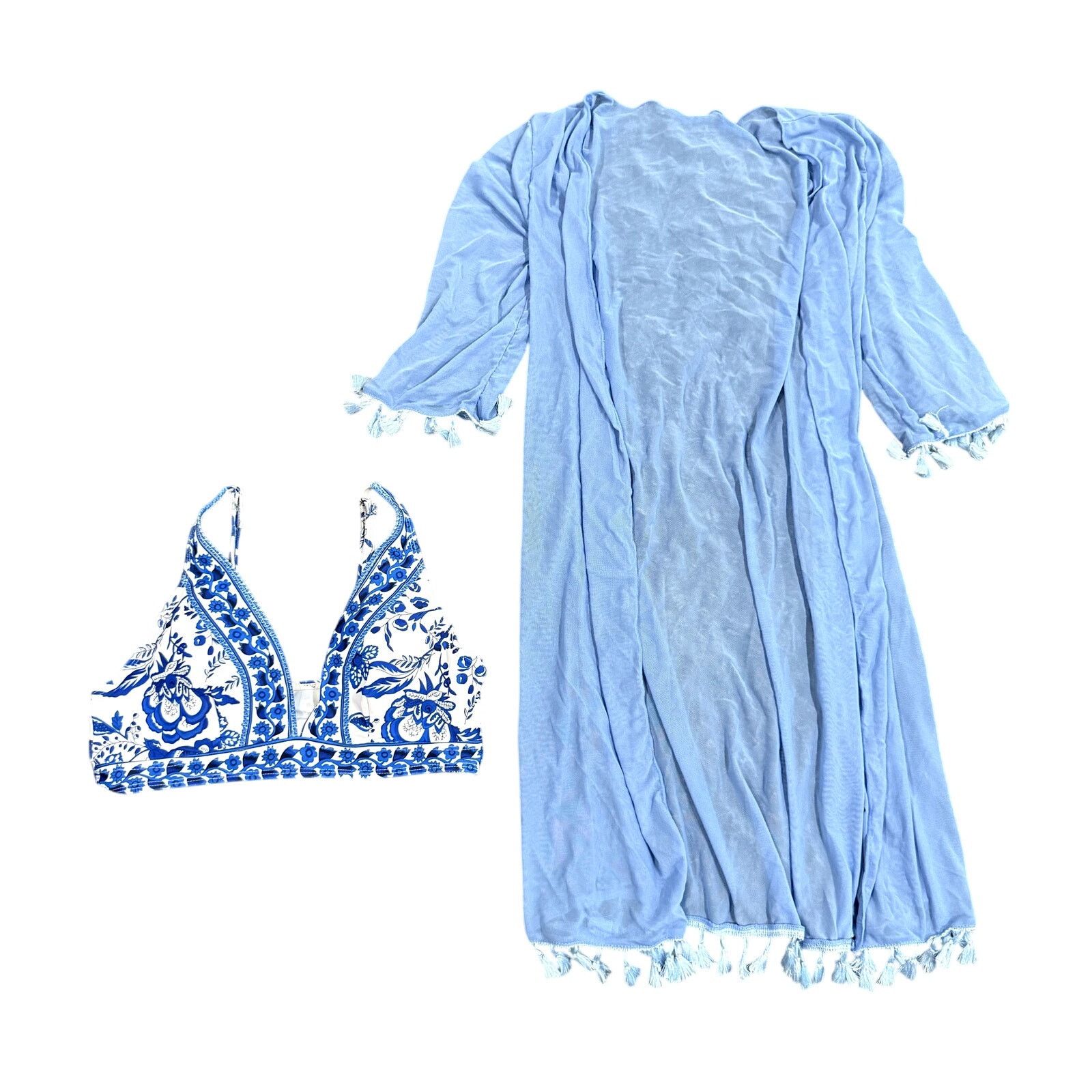 Shein Women's Bikini Top with Cardigan Coverup in Blue, Size M Size ONE SIZE - 1 Thumbnail