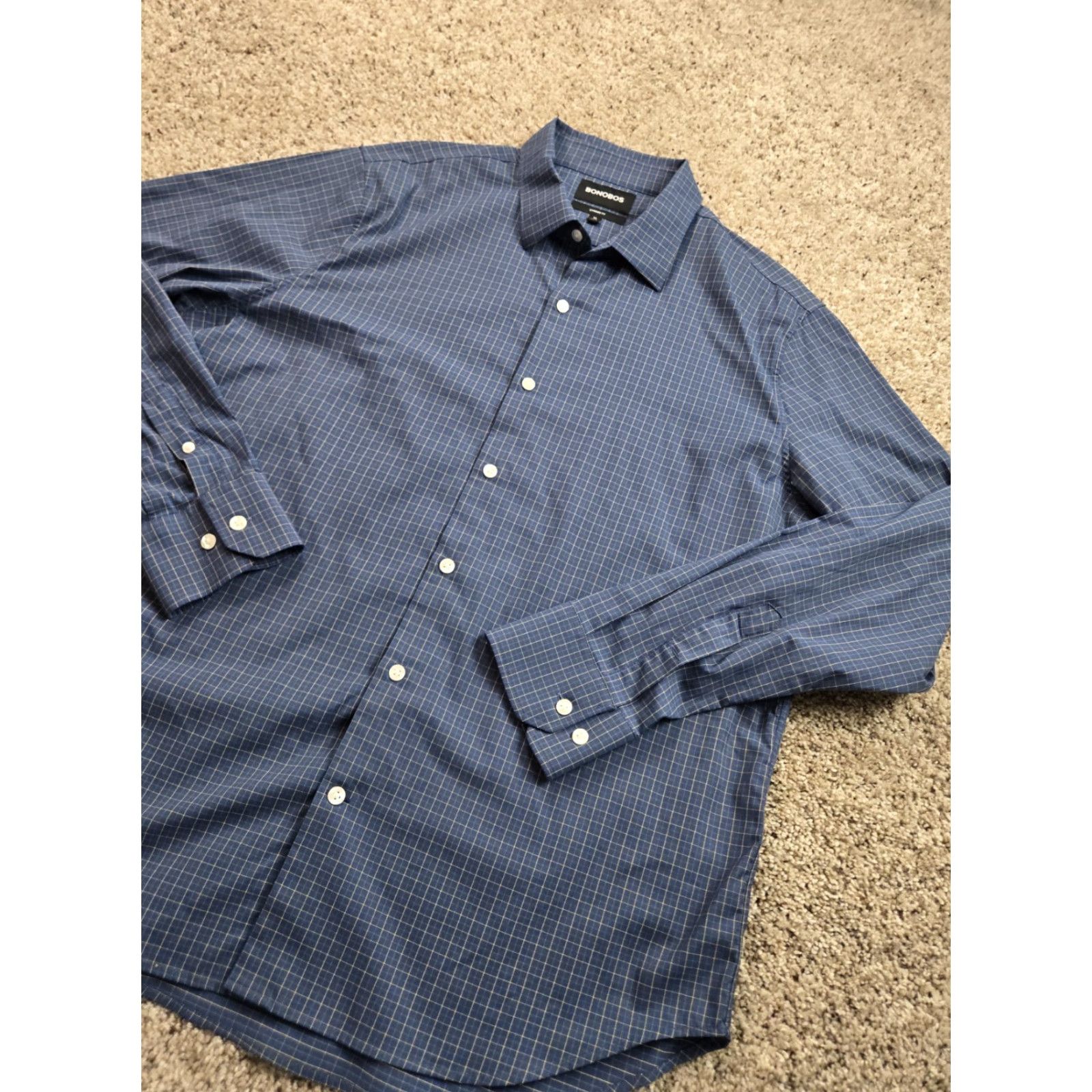 Bonobos Bonobos Shirt XL Men Blue Check Standard Fit Long Sleeve Button Up Nylon Stretch Shirt Size US XL / EU 56 / 4 - 2 Thumbnail