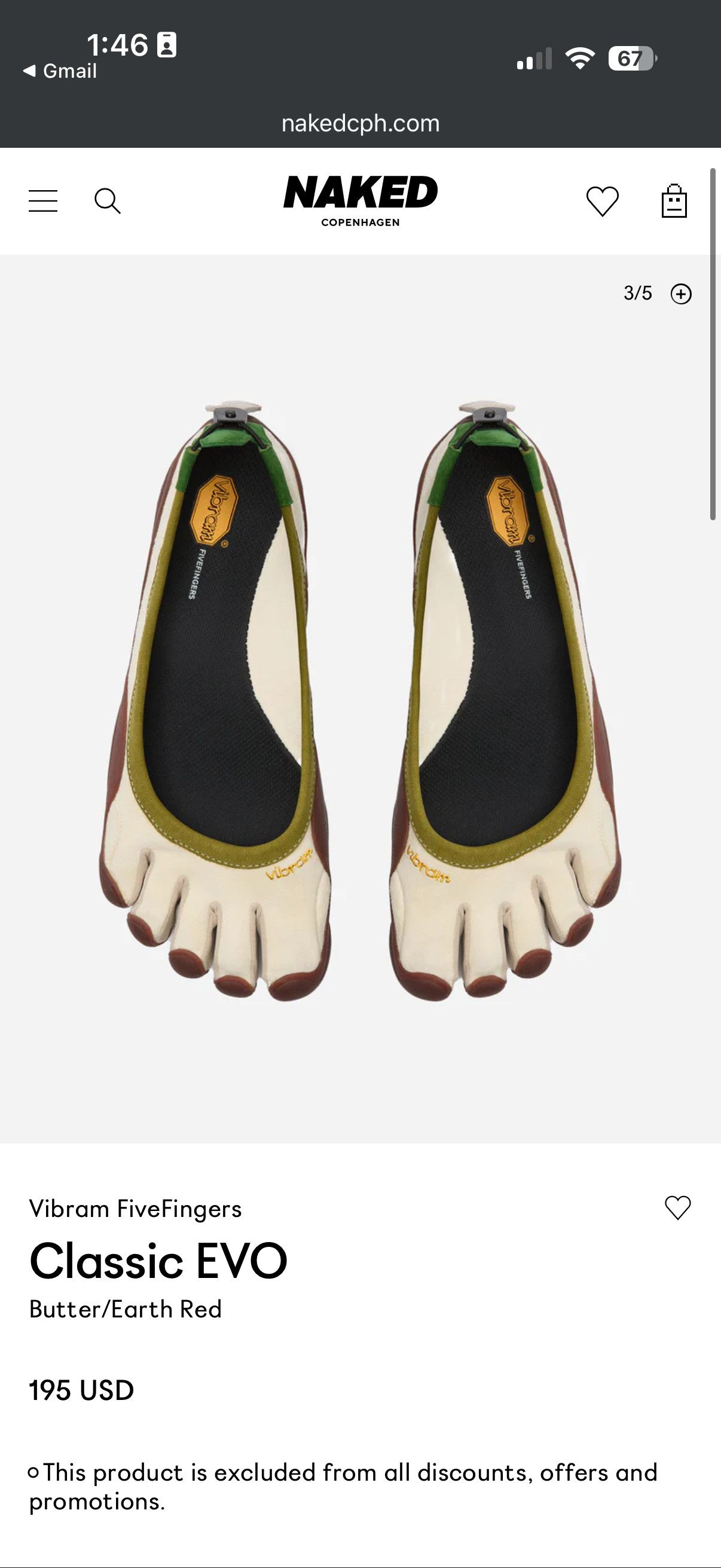 Vibram NWT Classic Evo five fingers Butter/Earth Red/Green Size US 8 / IT 38 - 1 Thumbnail