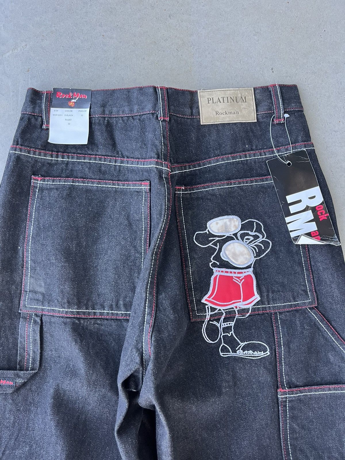 JNCO Vintage Y2K Rock Man Embroidered Black Baggy Pants Size US 32 / EU 48 - 3 Thumbnail