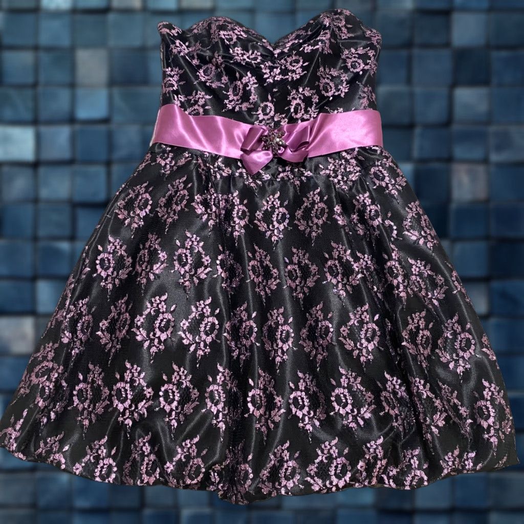 Jessica McClintock Jessica McClintock Gunne Sax Dress Womens sz 7 Black  Geometric Strapless Ribbon | Grailed