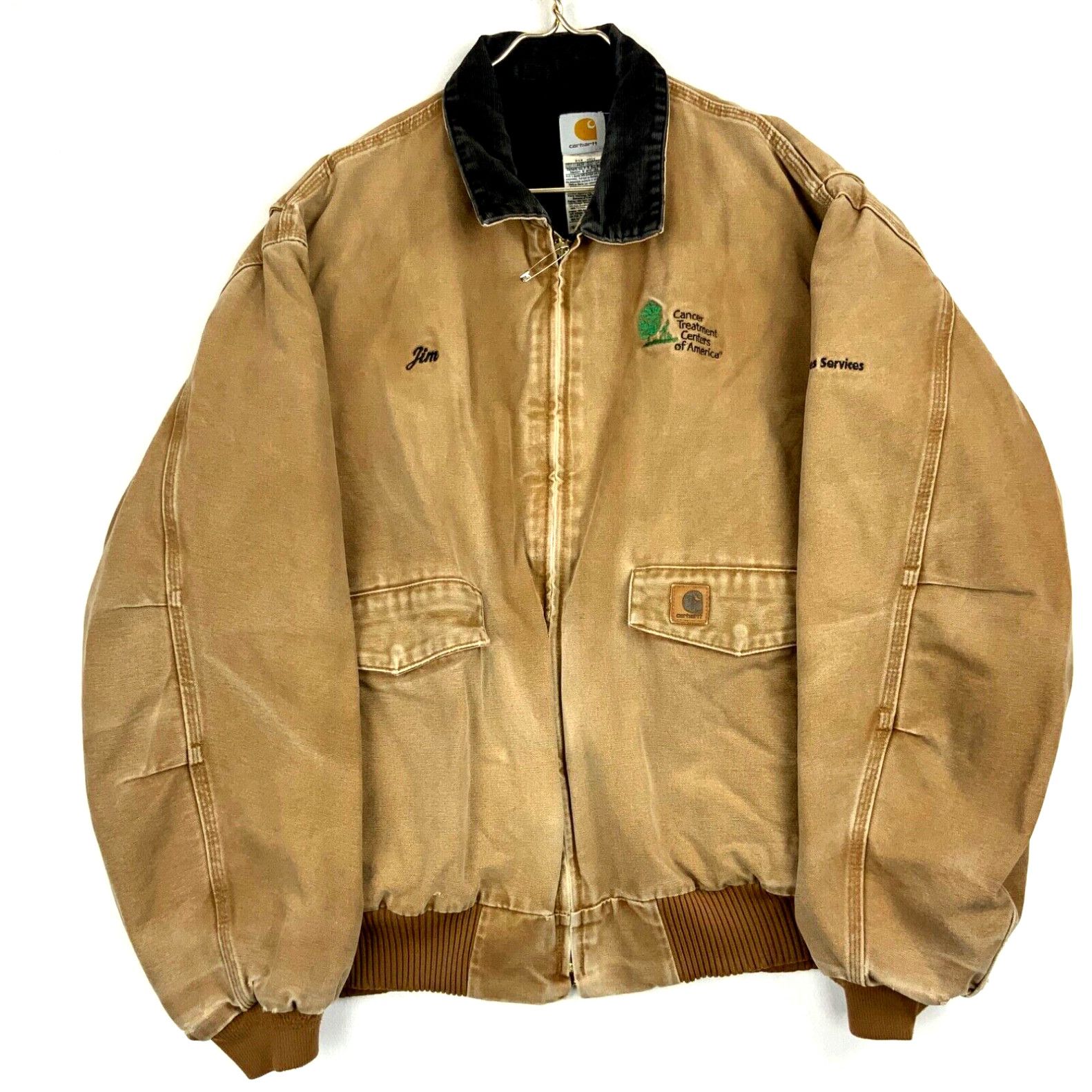 image of Carhartt Canvas Quilted Full Zip Work Jacket Size 3Xl Brown Workwear in White, Men's