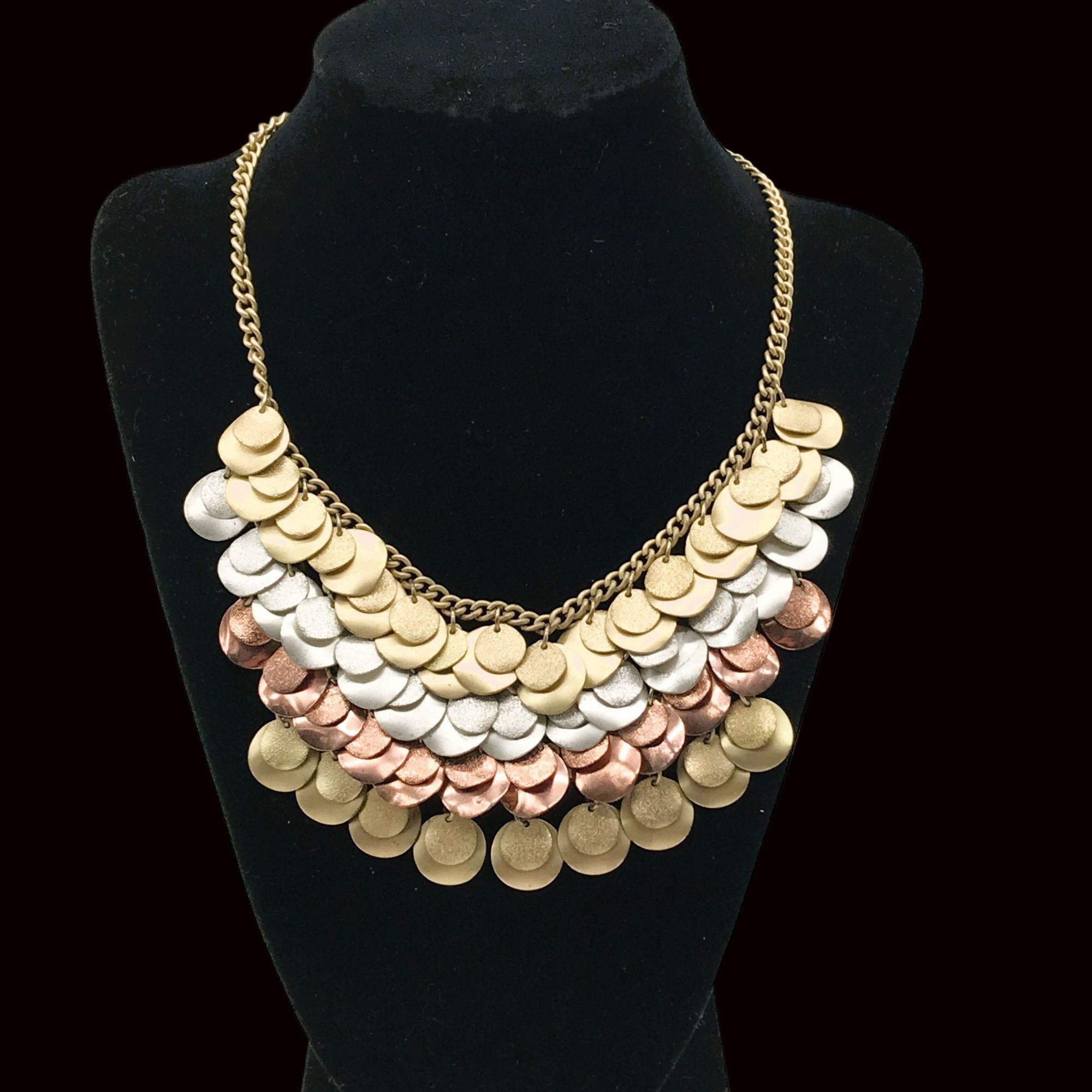 Other Layered Mesh Metal Discs Bib Necklace Silver Copper Gold Shi Size ONE SIZE - 4 Thumbnail