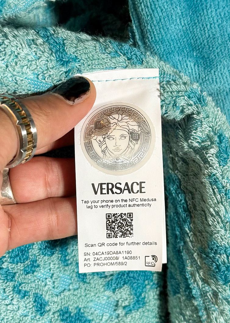 Versace Versace Turquoise Blue Barocco Jacquard 90s Logo Bathrobe Size ONE SIZE - 8 Thumbnail