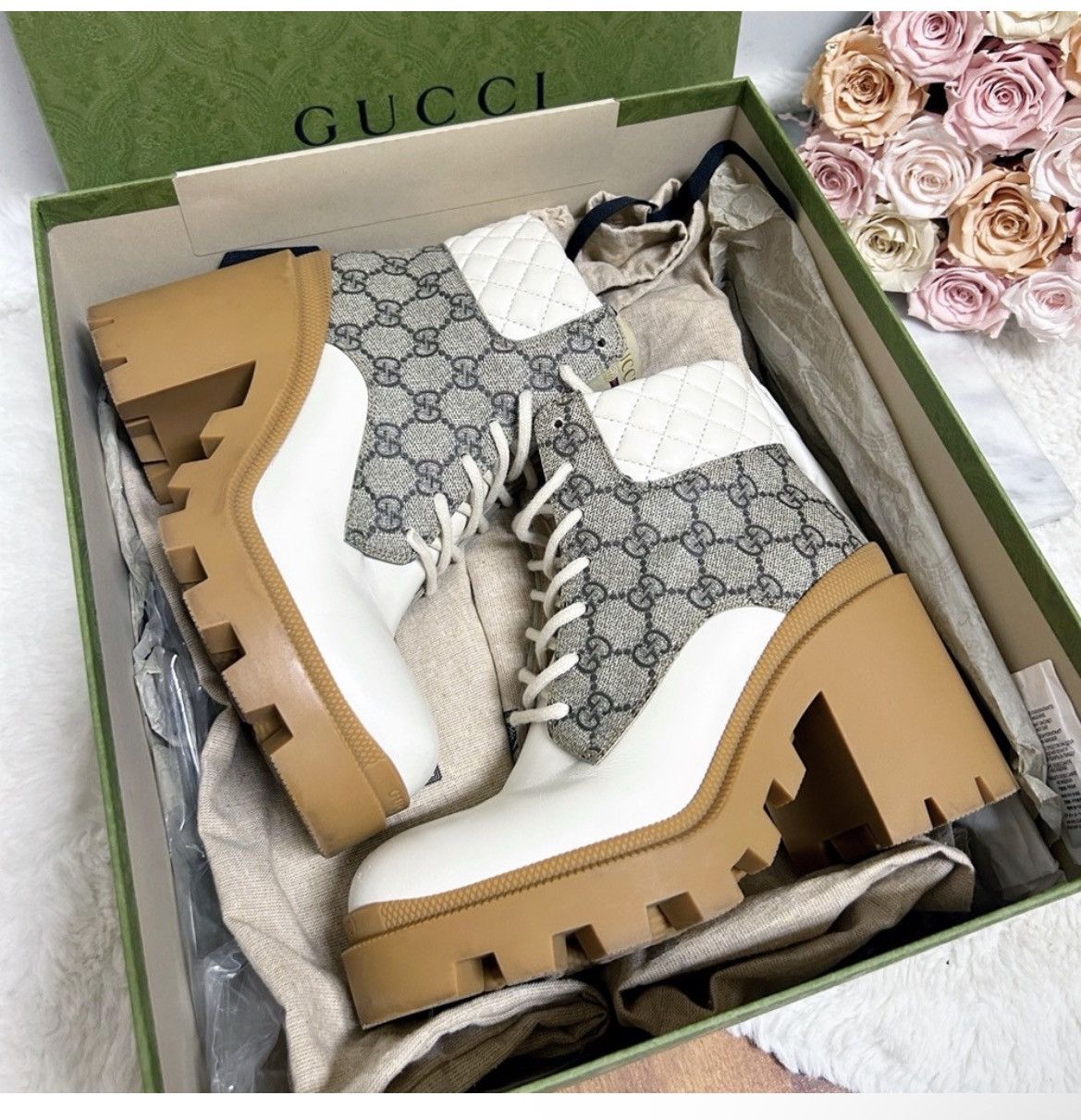 Gucci Aurhentic Gucci Supreme Monogram Trip Combat Heeled Boots Size US 7 / IT 37 - 1 Thumbnail