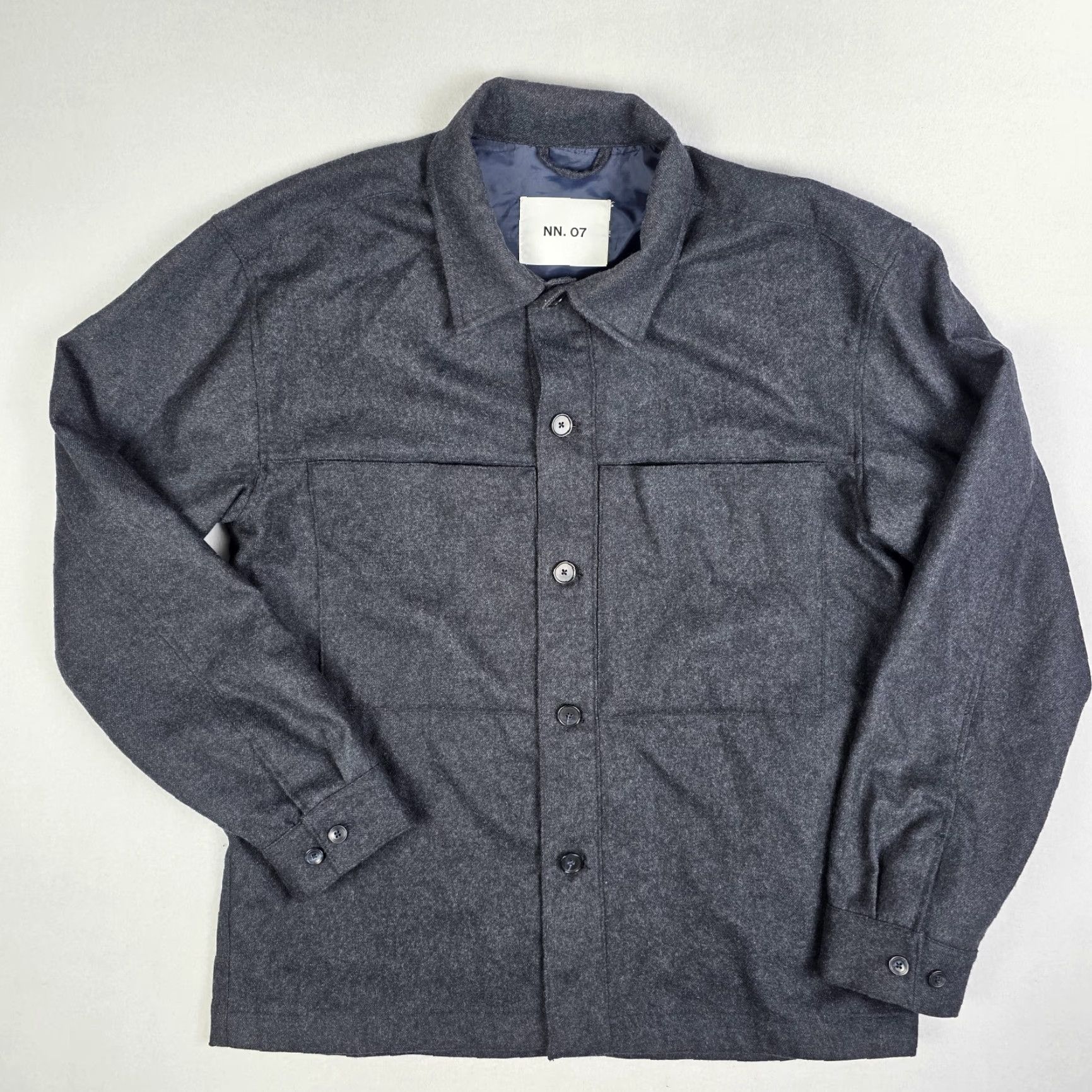 NN07 NN07 Isak Shacket Mens XL Gray Recycled Wool Jacket Button Shirt Pockets Size US XL / EU 56 / 4 - 3 Thumbnail