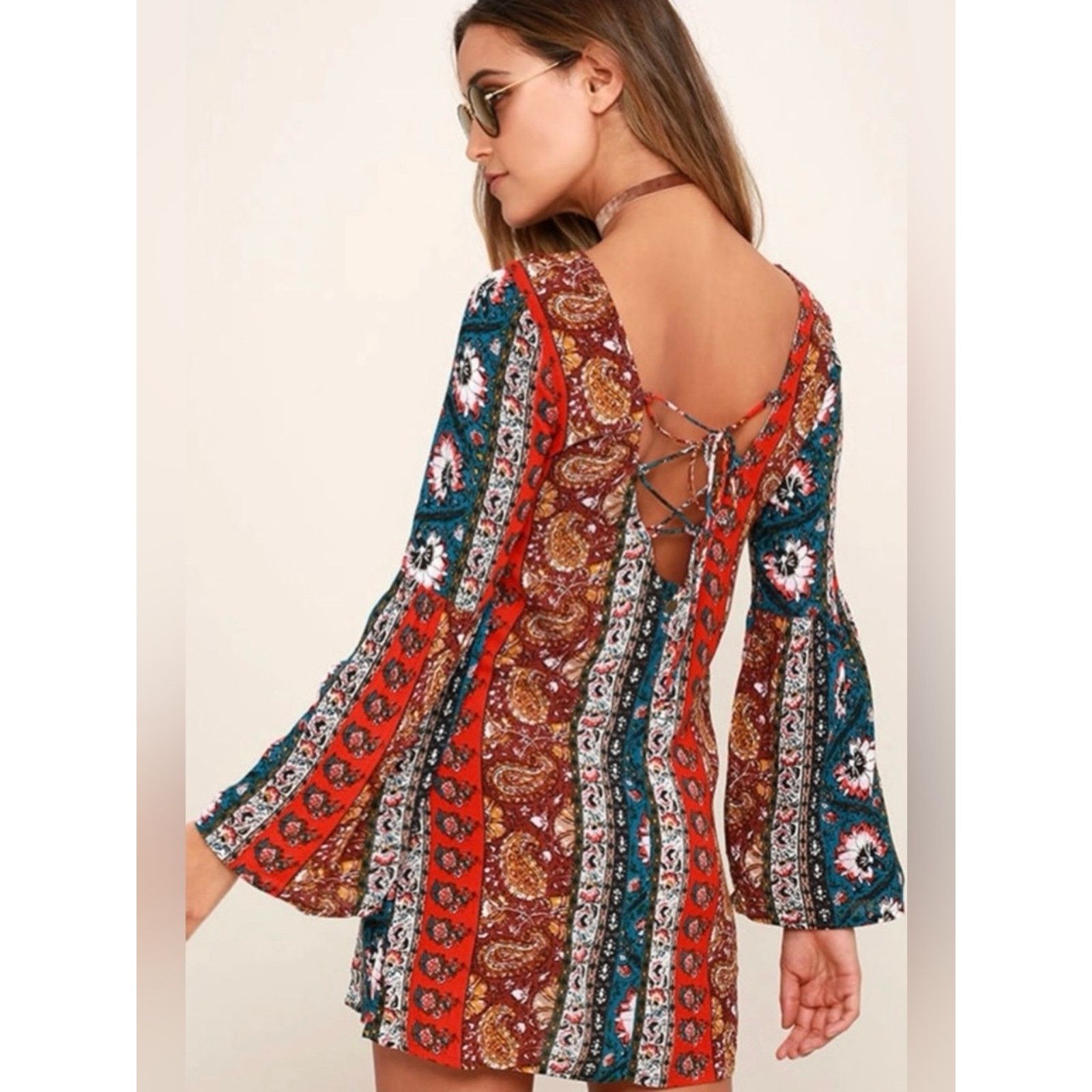Billabong Billabong Rainy Roads Teal Print Boho Mini Dress Size M / US 6-8 / IT 42-44 - 2 Thumbnail