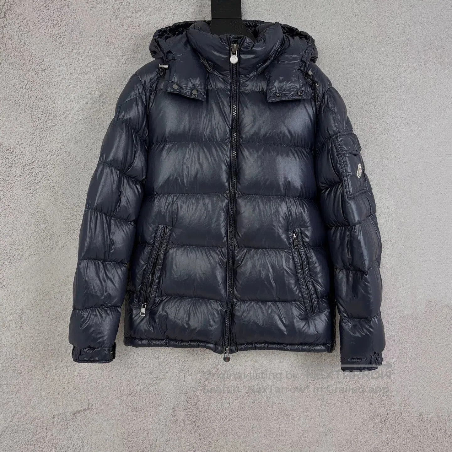 Moncler Moncler Size3 MAYA dark blue hooded down jacket Size L / US 10 / IT 46 - 1 Thumbnail