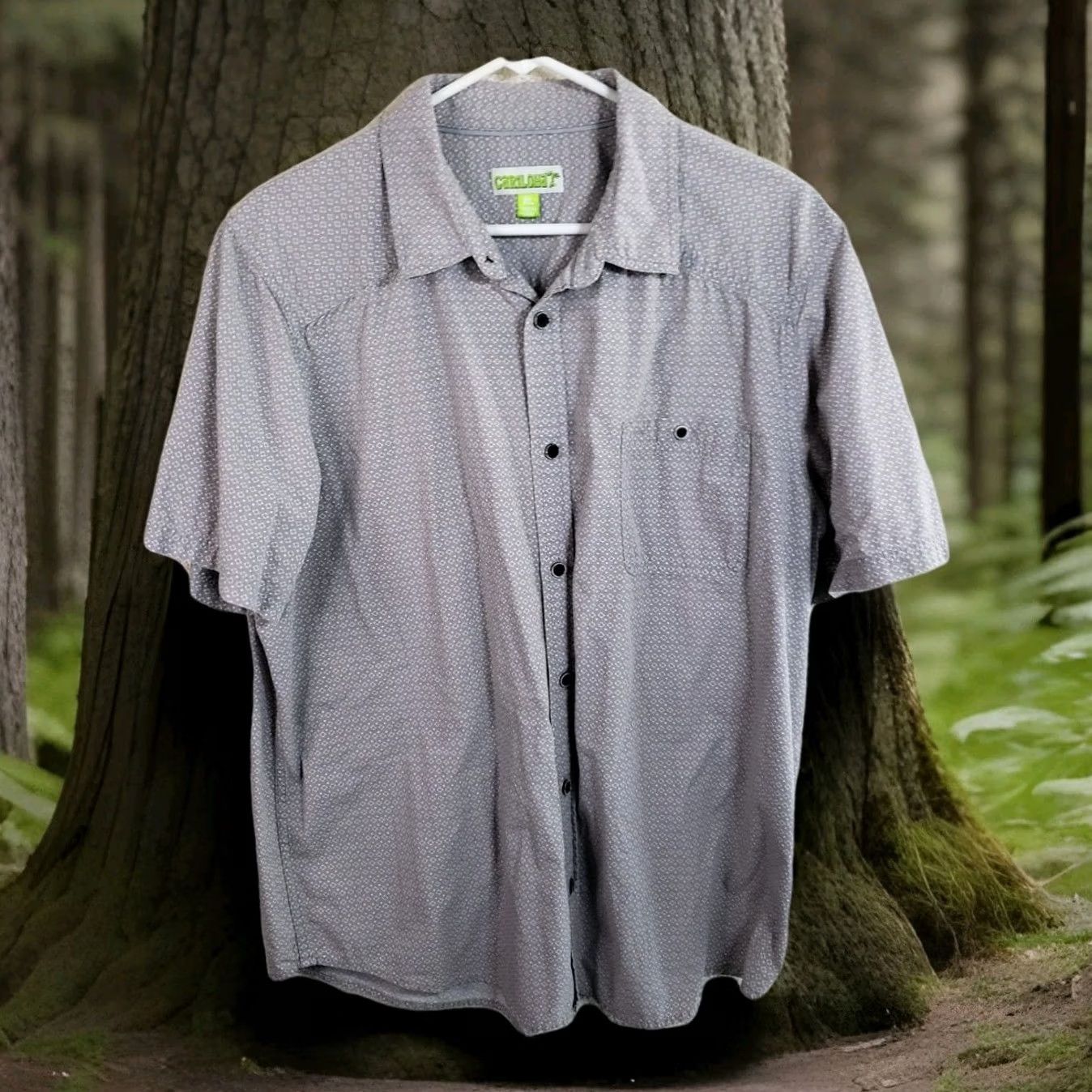 Vintage Cariloha Shirt Mens XL Gray Geometric Button Bamboo Cotton Blend Short Sleeve Size US XL / EU 56 / 4 - 2 Thumbnail