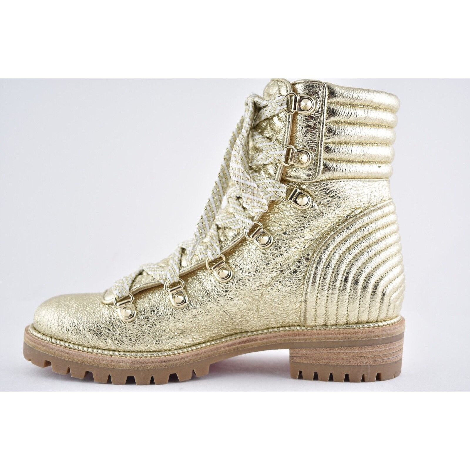 Christian Louboutin Christian Louboutin Mad Boot Platine Gold Flat Combat Lace Size US 5.5 / IT 35.5 - 9 Thumbnail