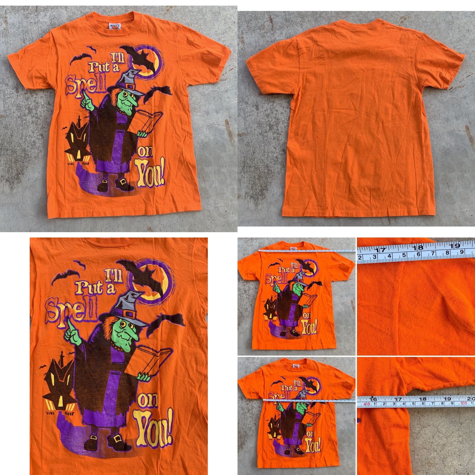 Spell VINTAGE Happy Halloween T-Shirt M 90s Orange Graphic Print Short Sleeve Crew Neck Men Redacted? Size US M / EU 48-50 / 2 - 8 Thumbnail
