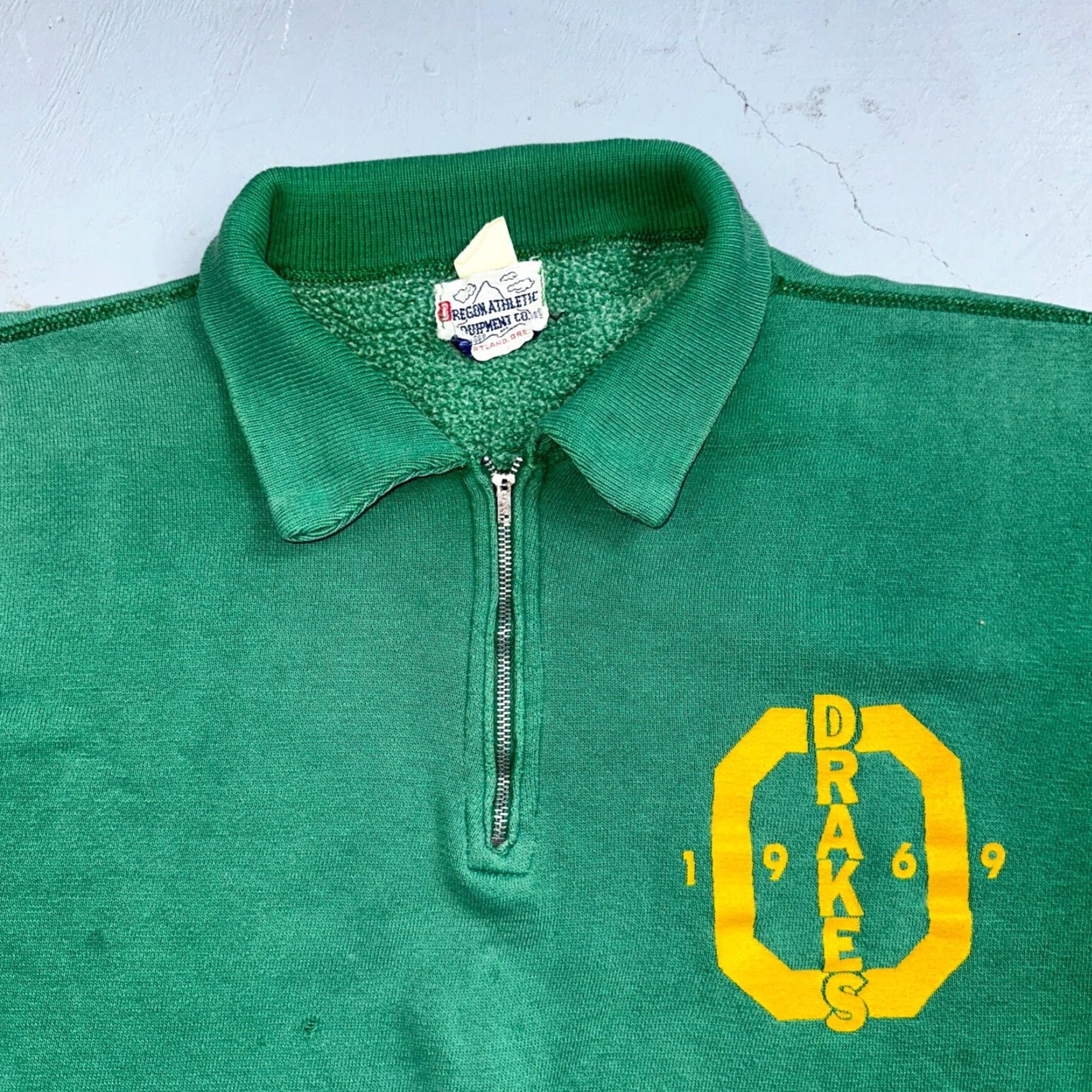 Champion VINTAGE Oregon Athletic Dept Track Sweatshirt Green Zip Pullover XL Mens 60s Rockabilly Ducks Size US XL / EU 56 / 4 - 3 Thumbnail