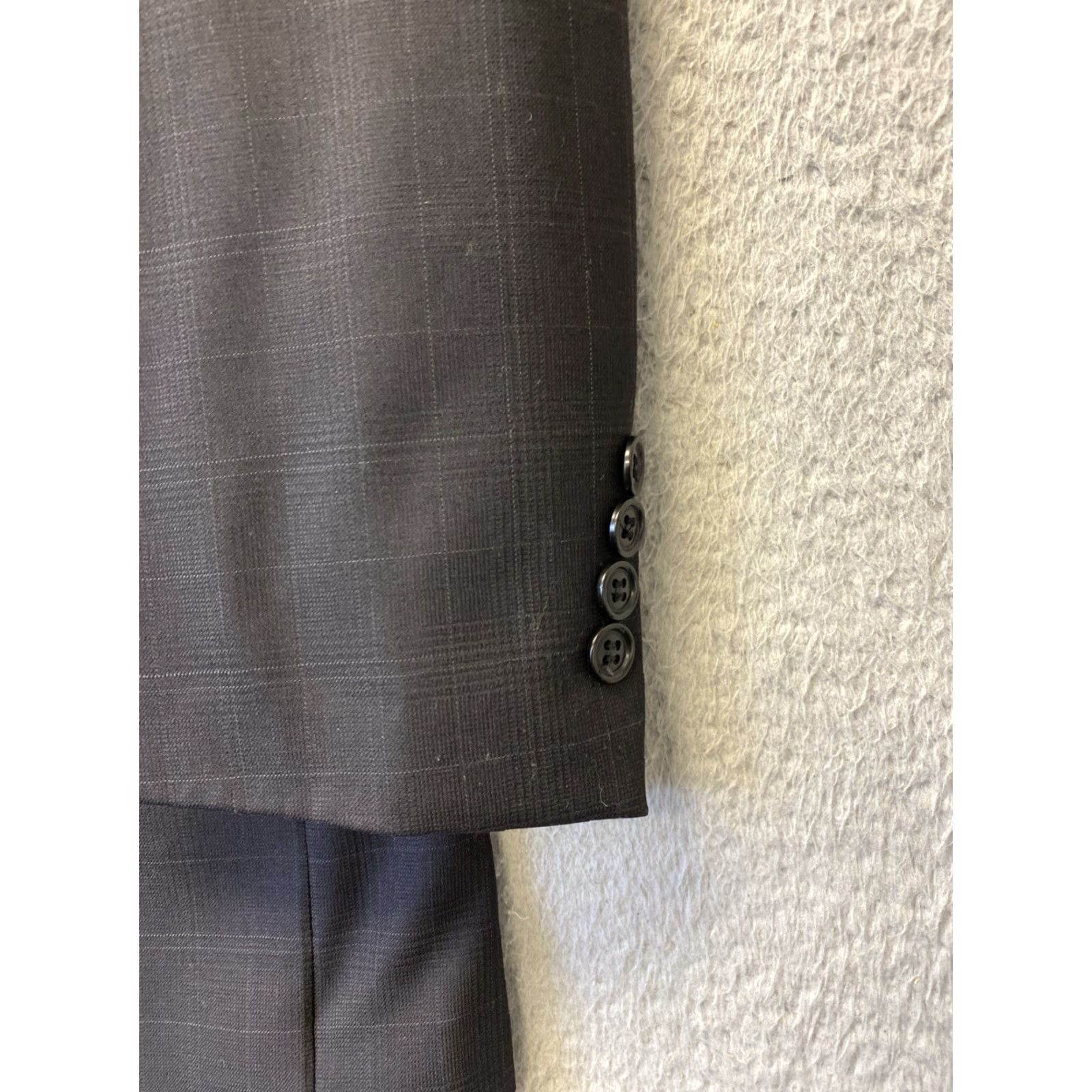 Calvin Klein Calvin Klein Men's Slim Fit Sport Coat Blazer 42 Black Plaid Wool Short Formal Business Wedding Party Size 42R - 2 Thumbnail