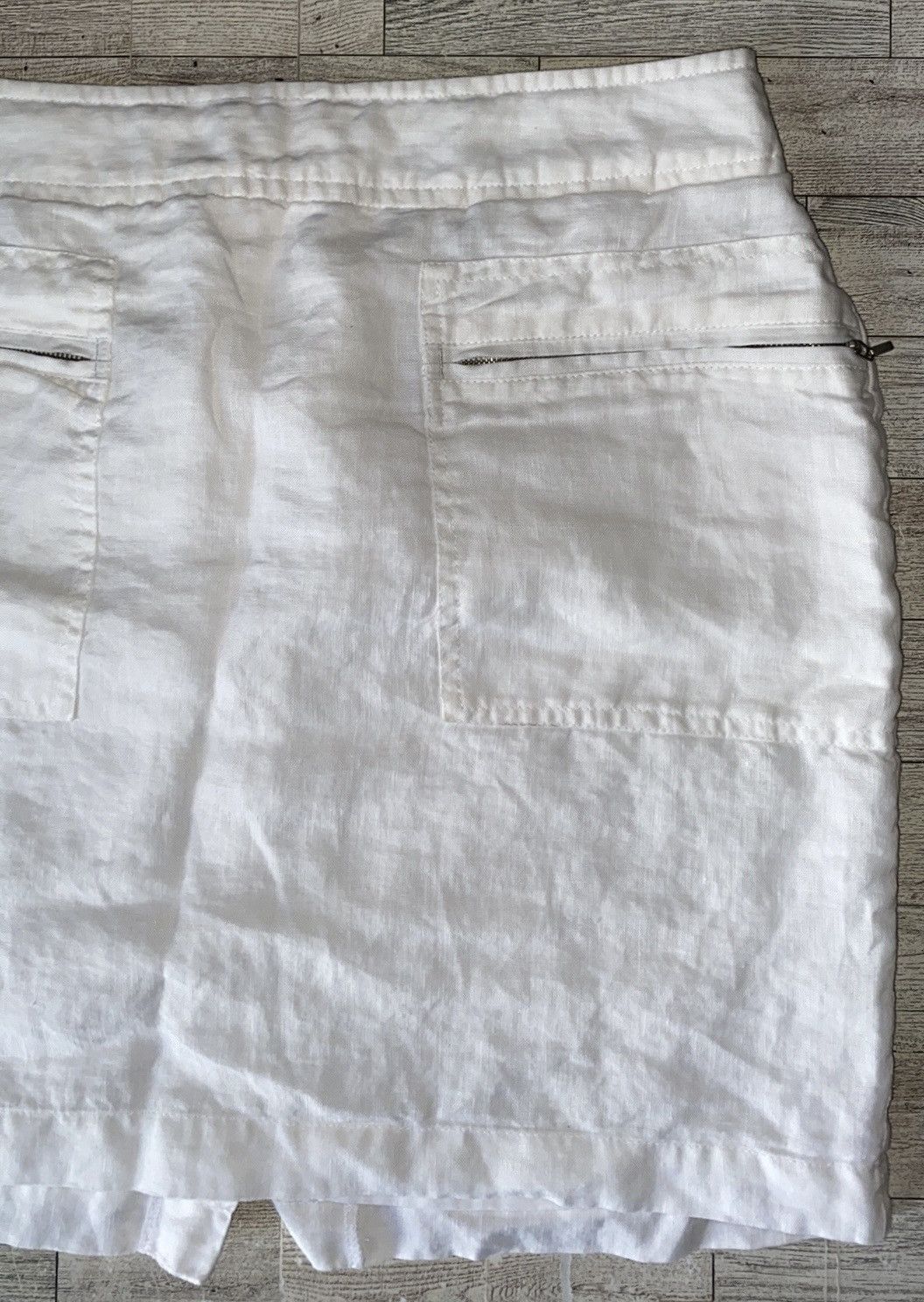 Willi Smith Willi Smith, White, Linen Blend, Mini/Midi Pencil Skirt Size 28" / US 6 / IT 42 - 4 Thumbnail