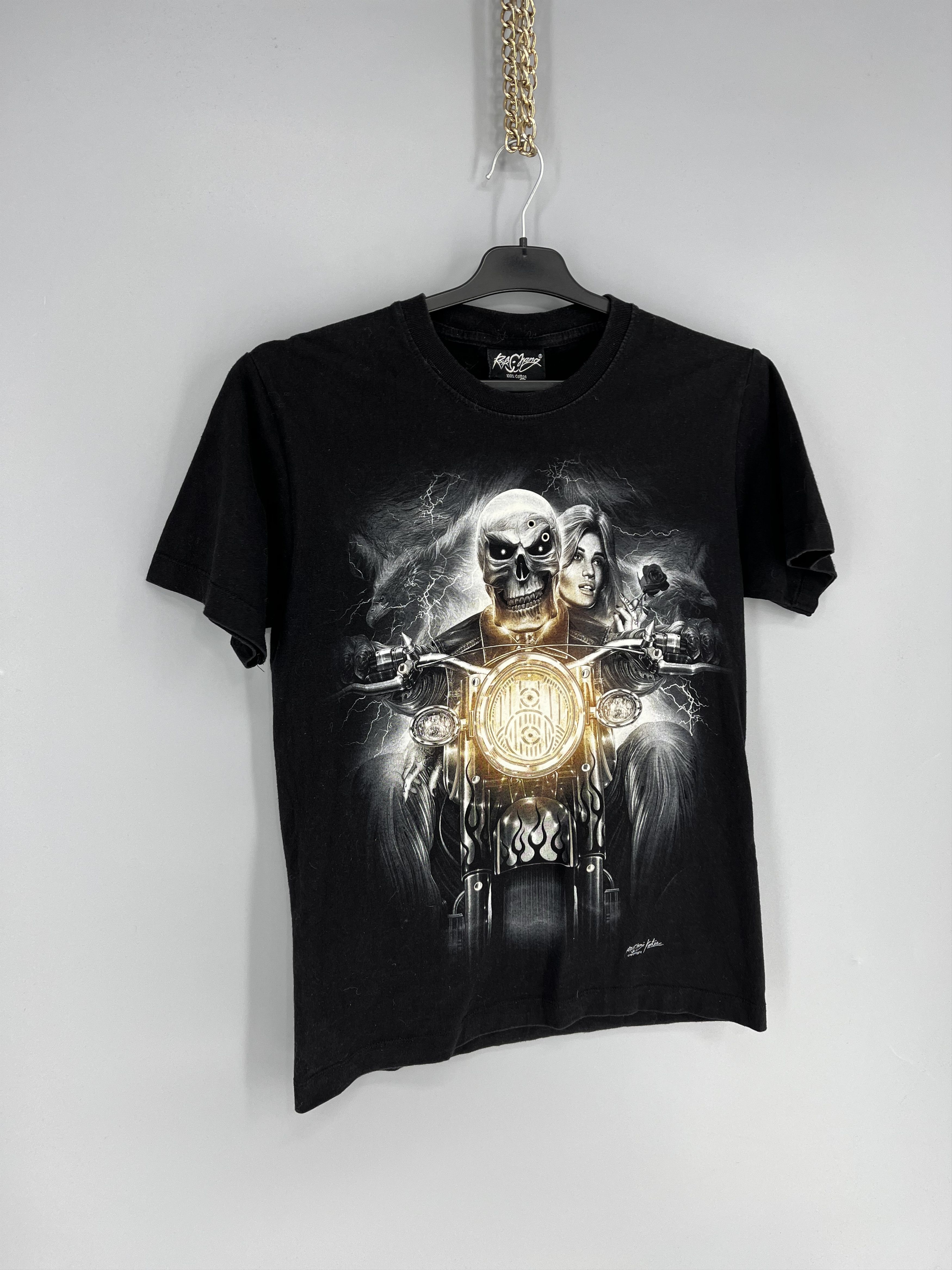 Band Tees T-shirt Skeleton and a girl with a girl on a motorcycle Size US S / EU 44-46 / 1 - 2 Thumbnail