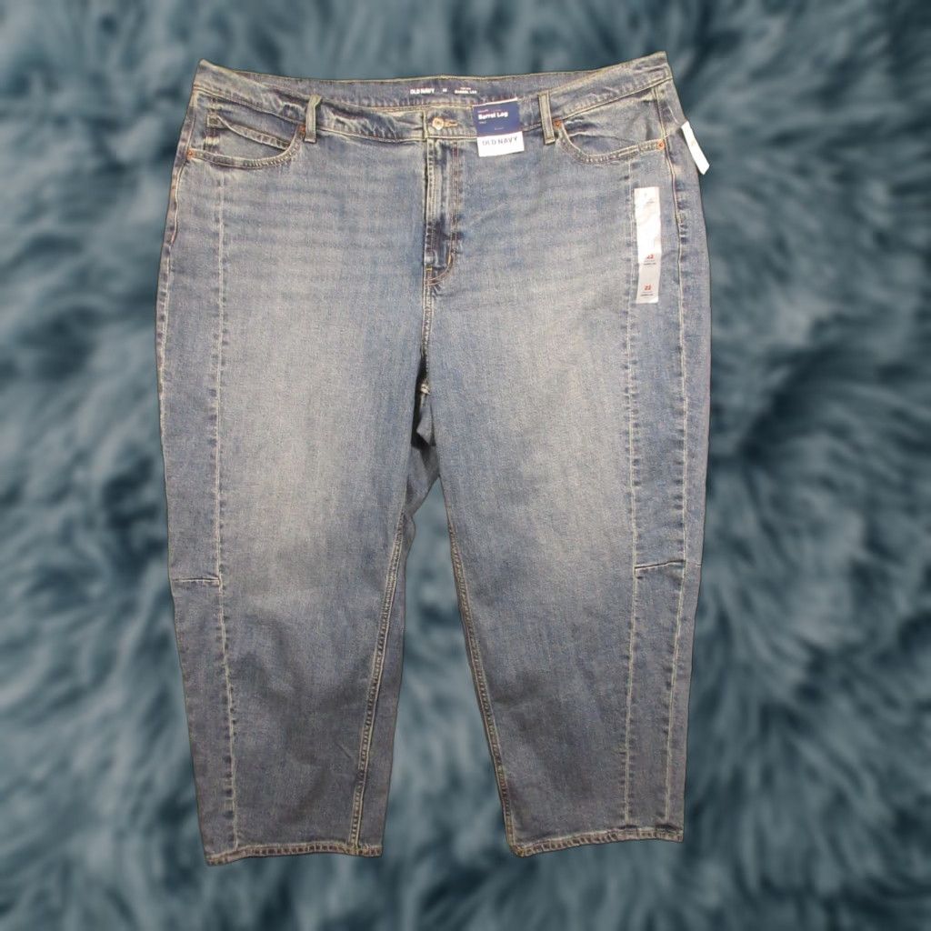 Old Navy Old Navy Jeans Women’s 22 Barrel Leg High Rise Denim Blue Medium Wash Plus Size NWT Button 5-Pocket Cotton Spandex Vintage? No Size 40" / US 18 - 1 Thumbnail