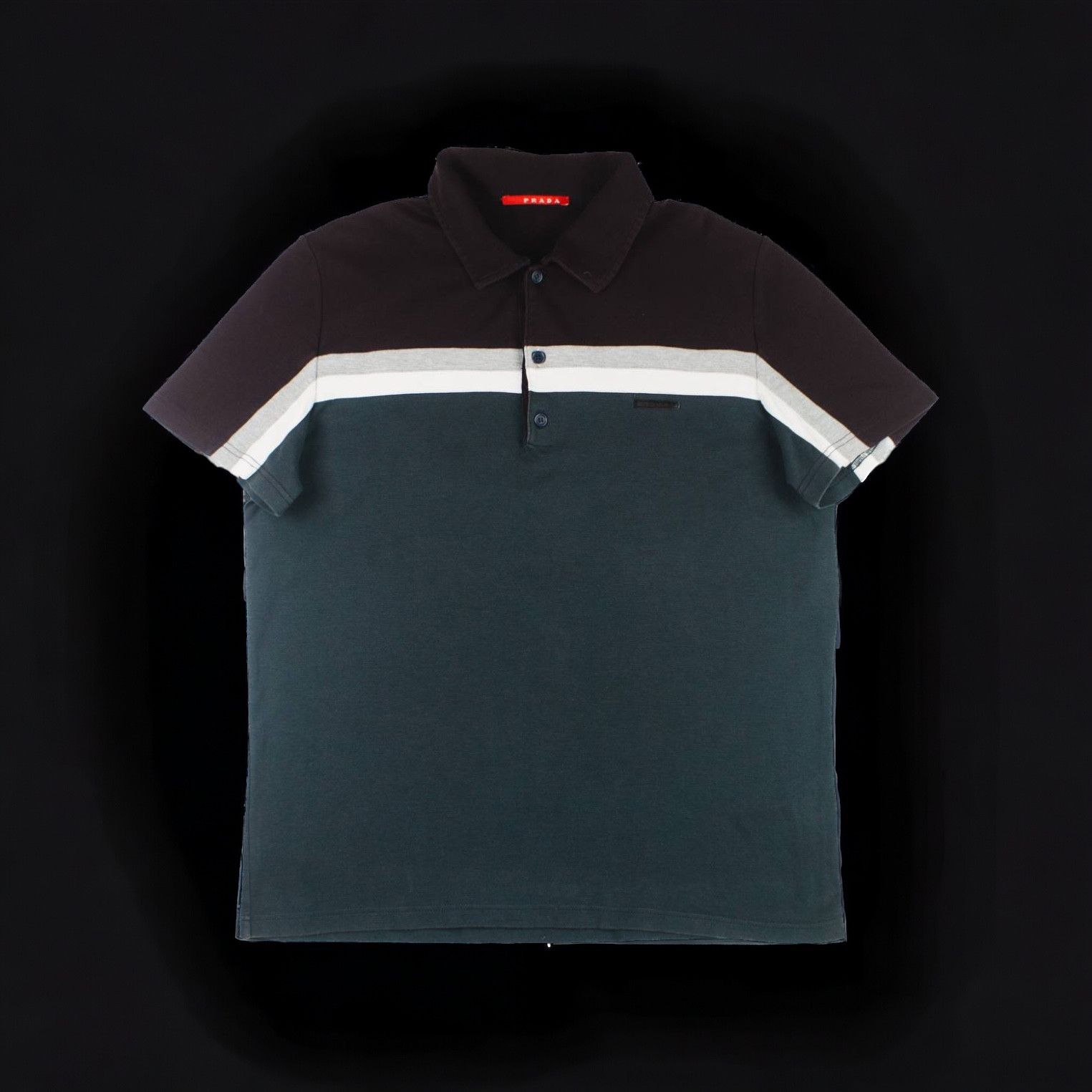 image of Italian Designers Prada Triple Colour Black Tab Polo Size M in Brown Navy, Men's